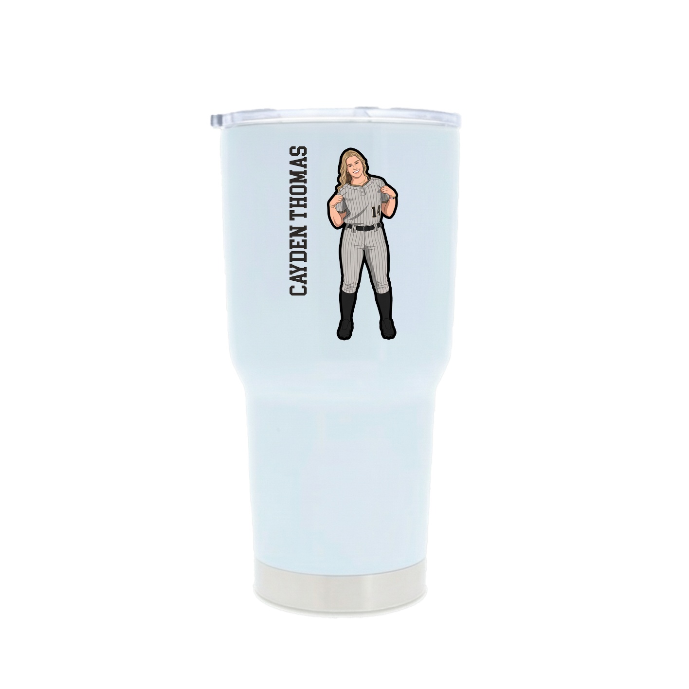 30oz Stainless Steel Tumbler — Name Vertical in White