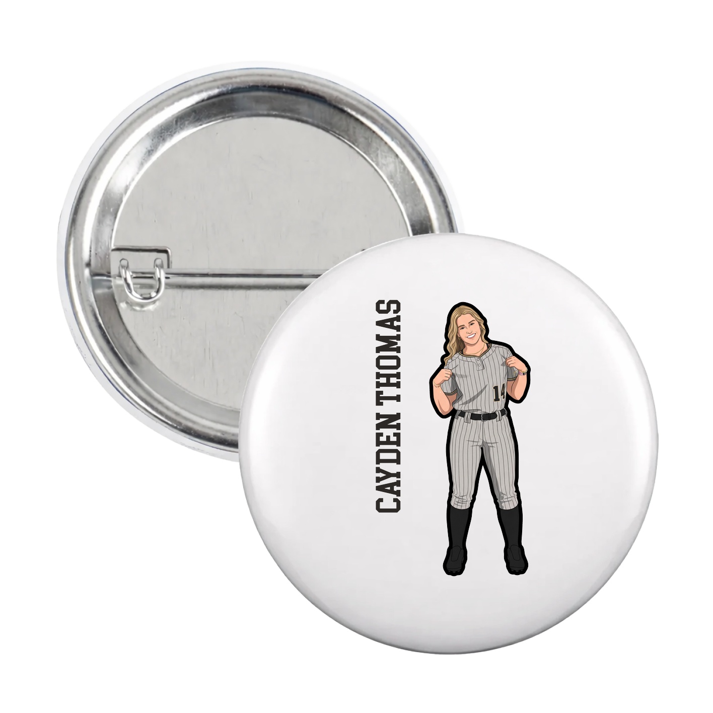 Game Day Button — Name Vertical in White