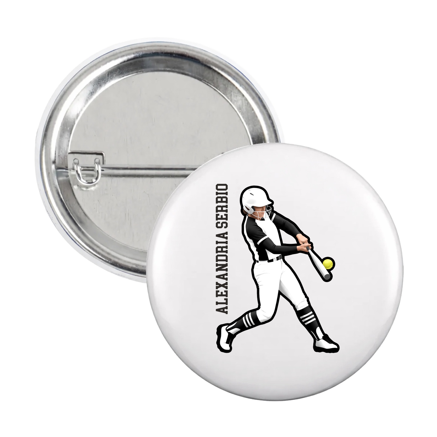 Game Day Button — Name Vertical in White