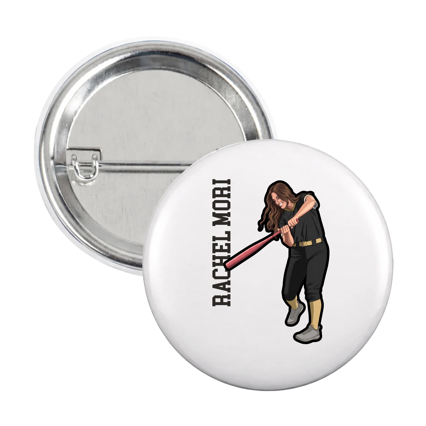 Game Day Button — Name Vertical in White