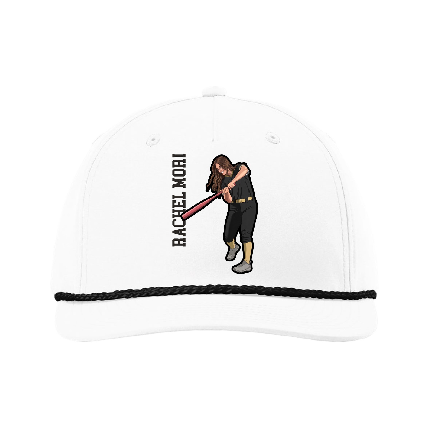 Five-Panel Classic Rope Cap — Name Vertical in White