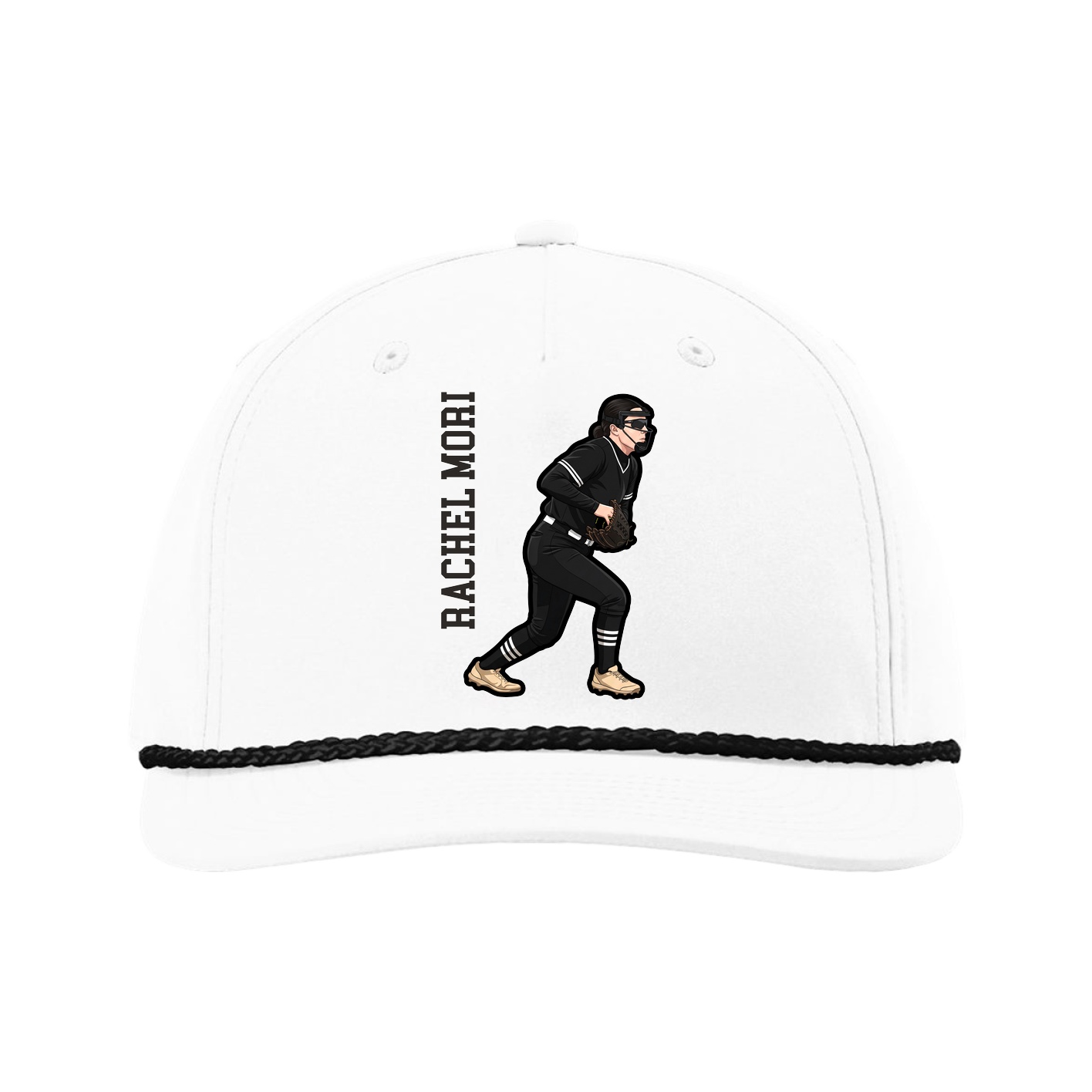 Five-Panel Classic Rope Cap — Name Vertical in White