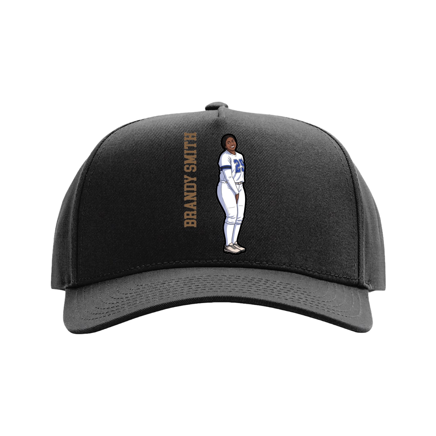 Full Fabric Five-Panel Champ Cap — Name Vertical in Black
