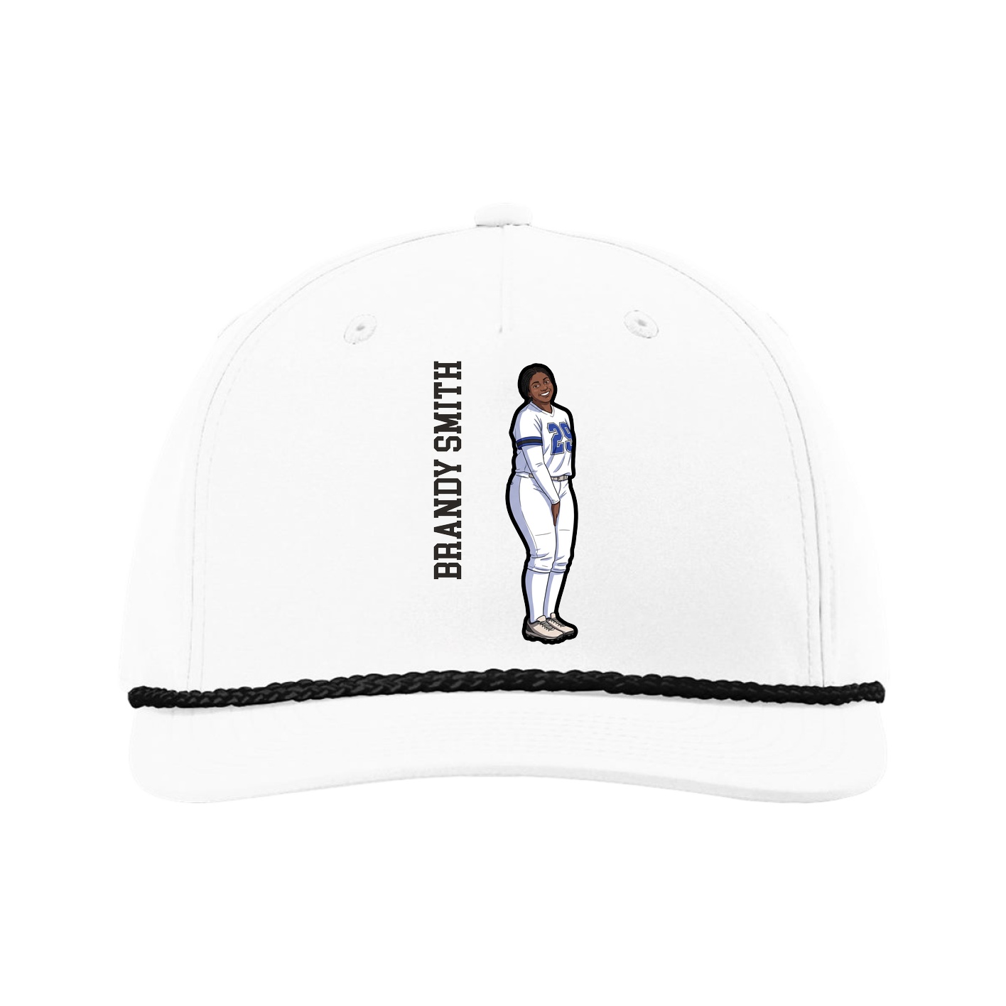 Five-Panel Classic Rope Cap — Name Vertical in White