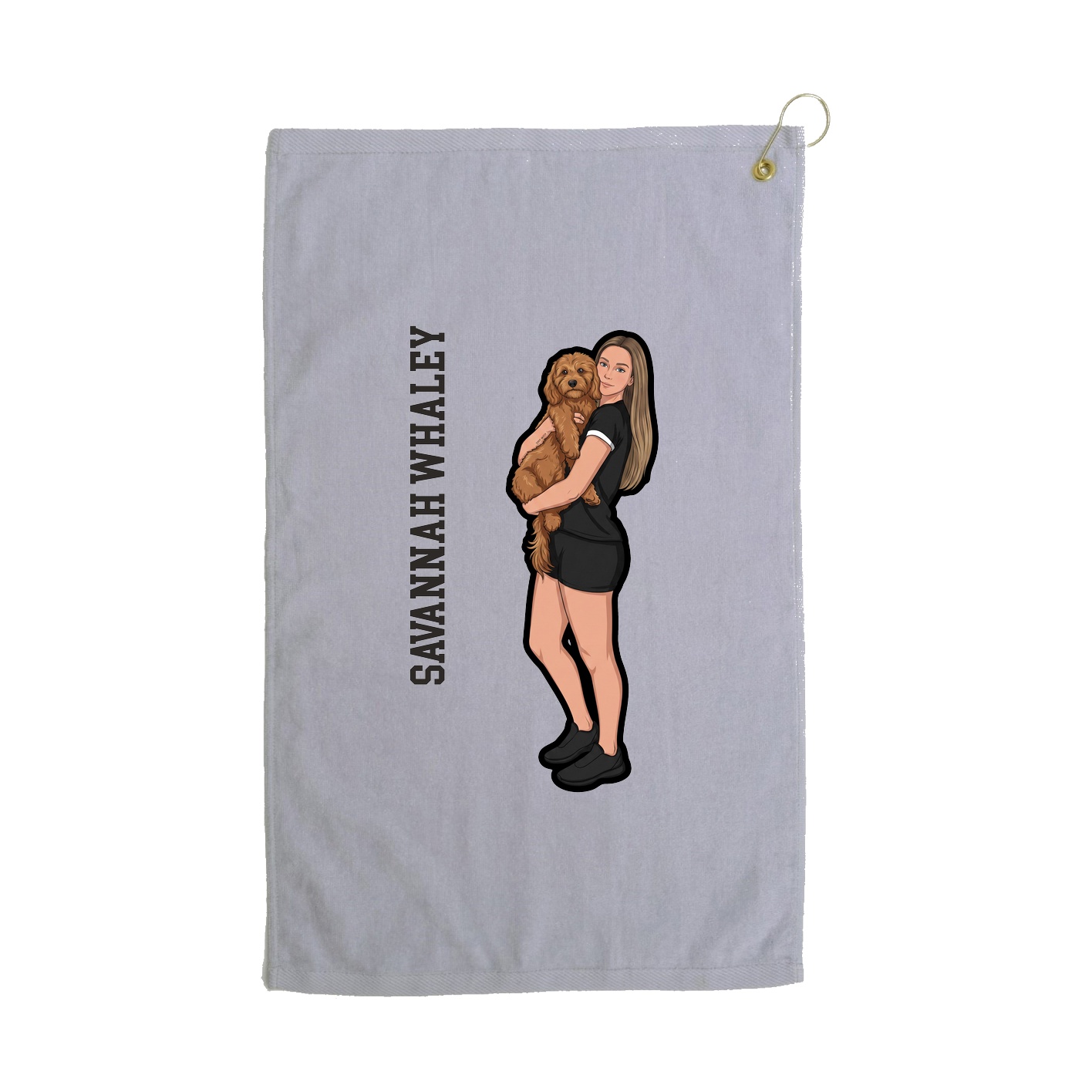 Golf Towel — Name Vertical in Grey