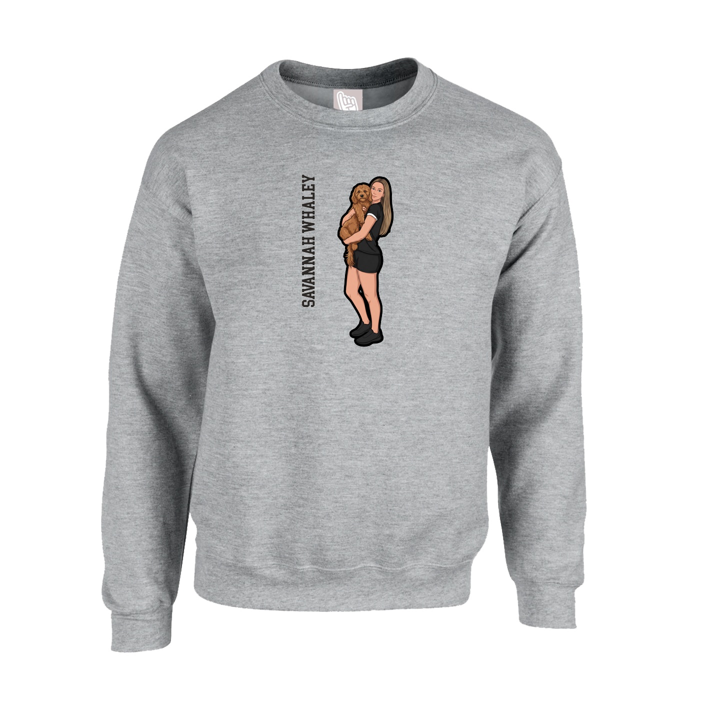 Fleece Crew — Name Vertical in Grey