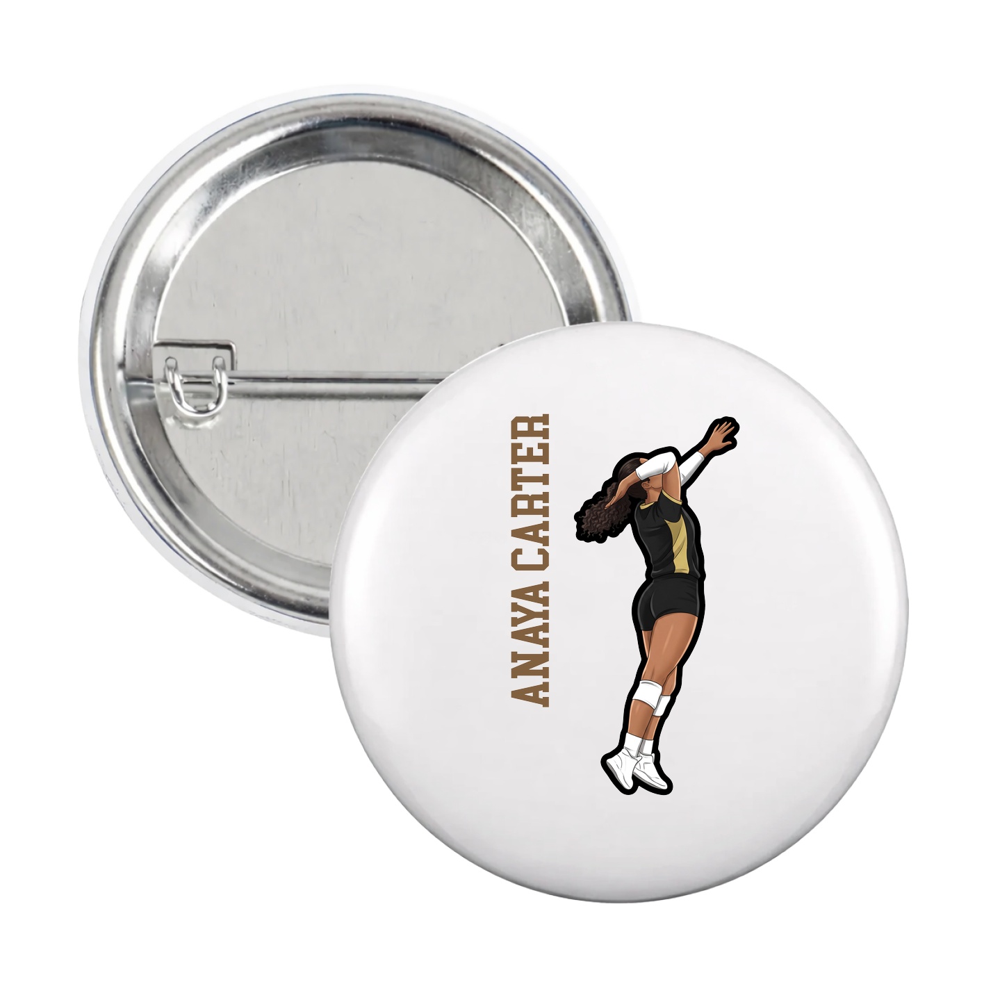 Game Day Button — Name Vertical in White