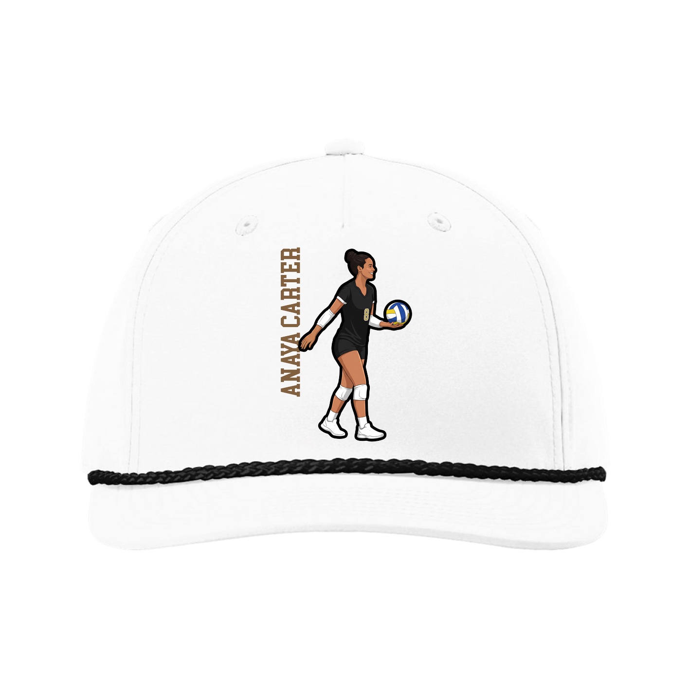 Five-Panel Classic Rope Cap — Name Vertical in White