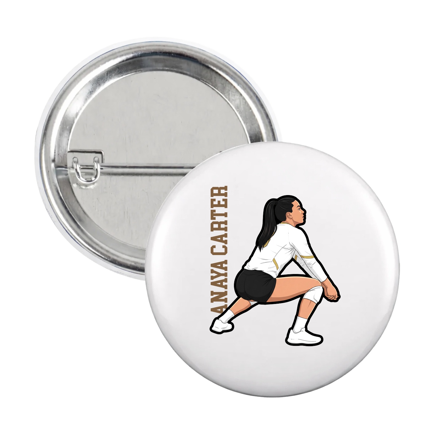 Game Day Button — Name Vertical in White