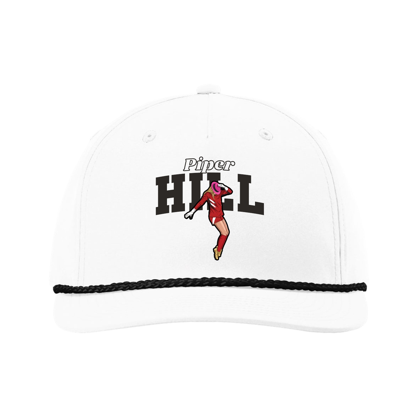 Five-Panel Classic Rope Cap — Name Arch in White