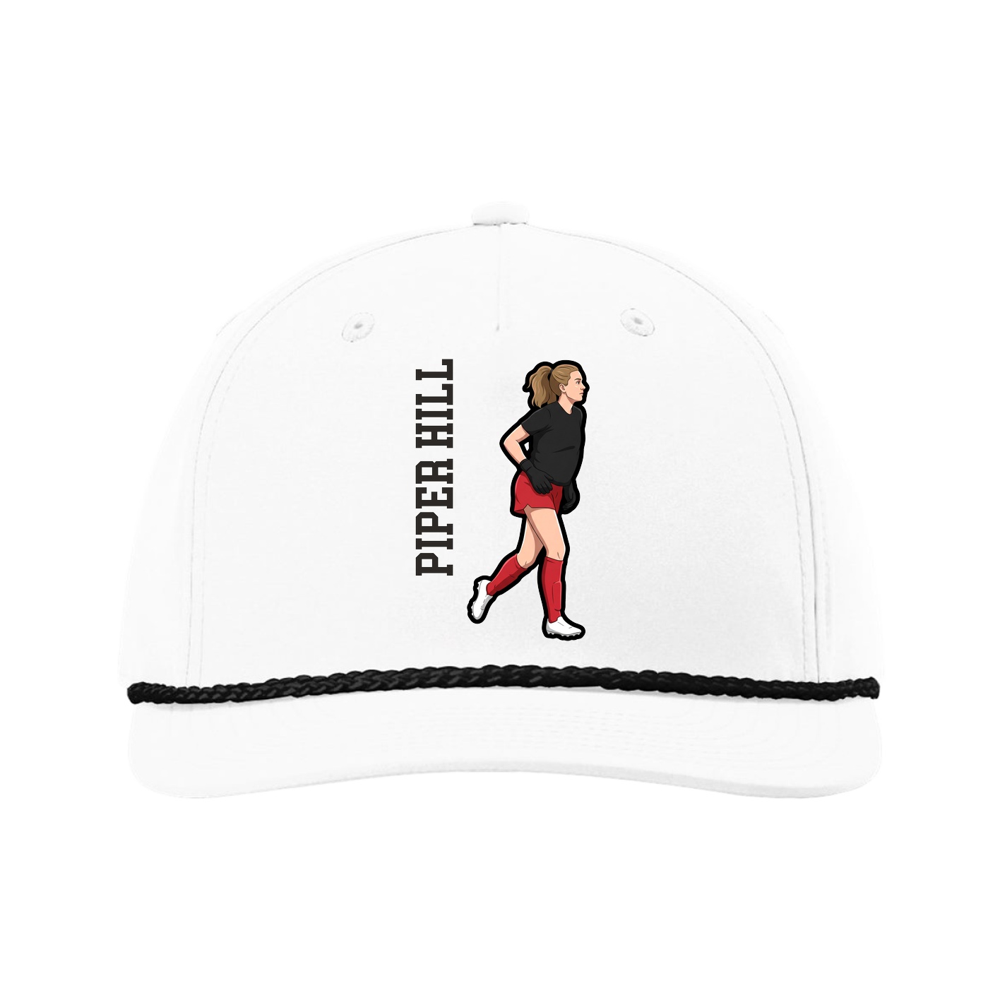 Five-Panel Classic Rope Cap — Name Vertical in White