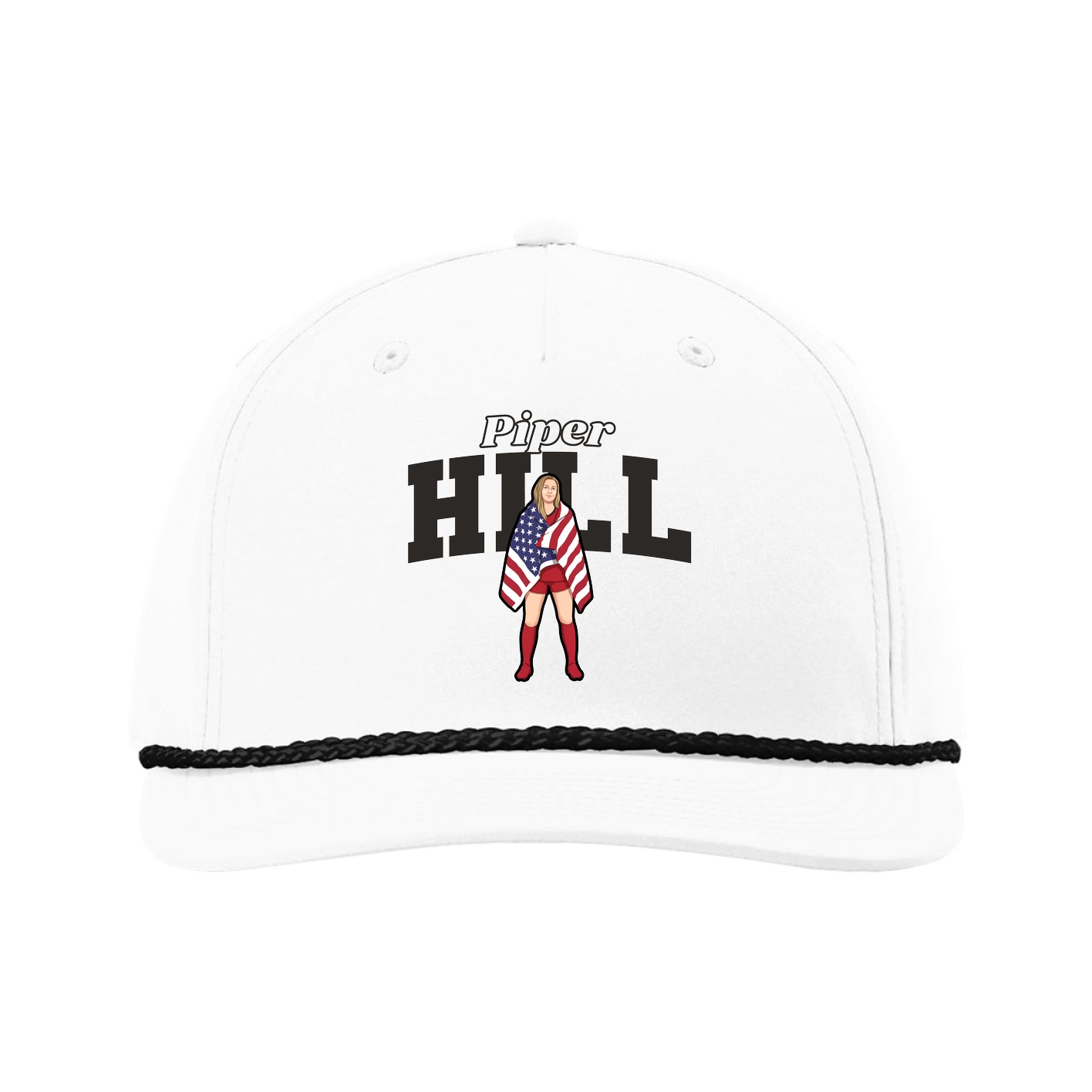 Five-Panel Classic Rope Cap — Name Arch in White