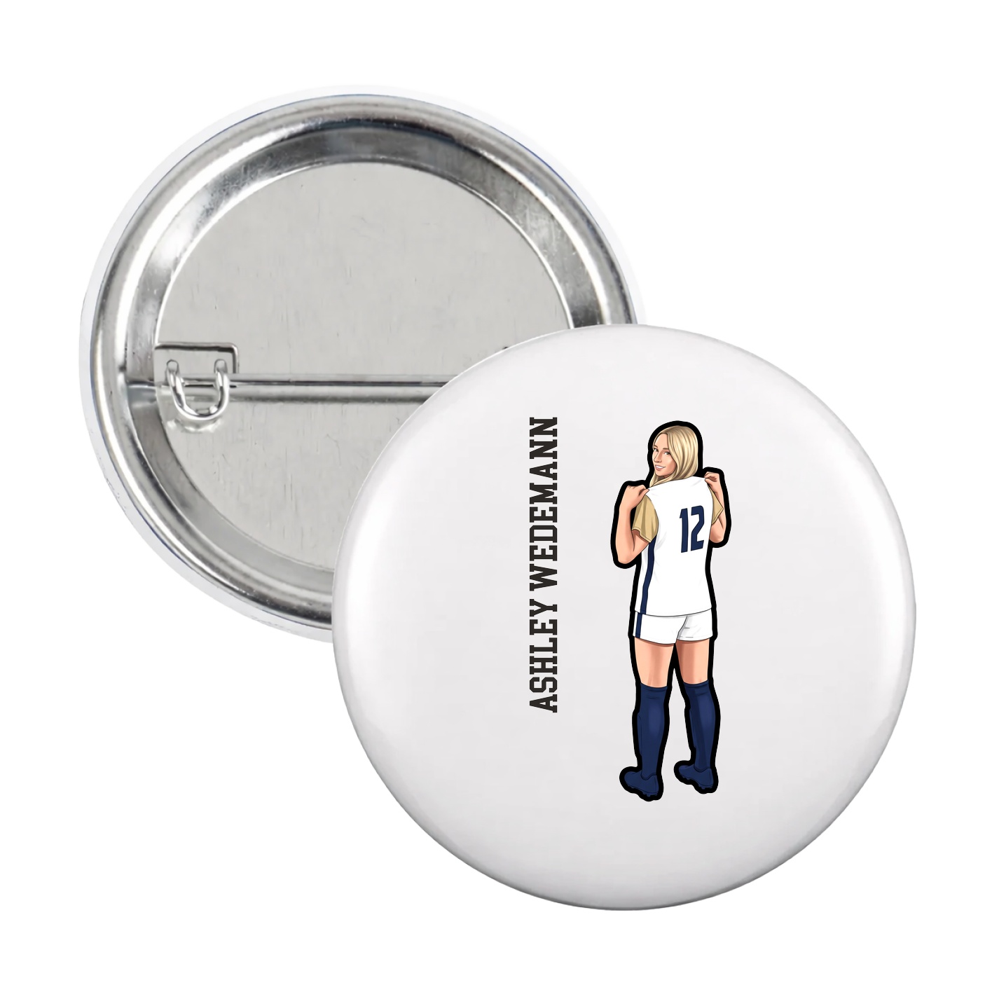 Game Day Button — Name Vertical in White