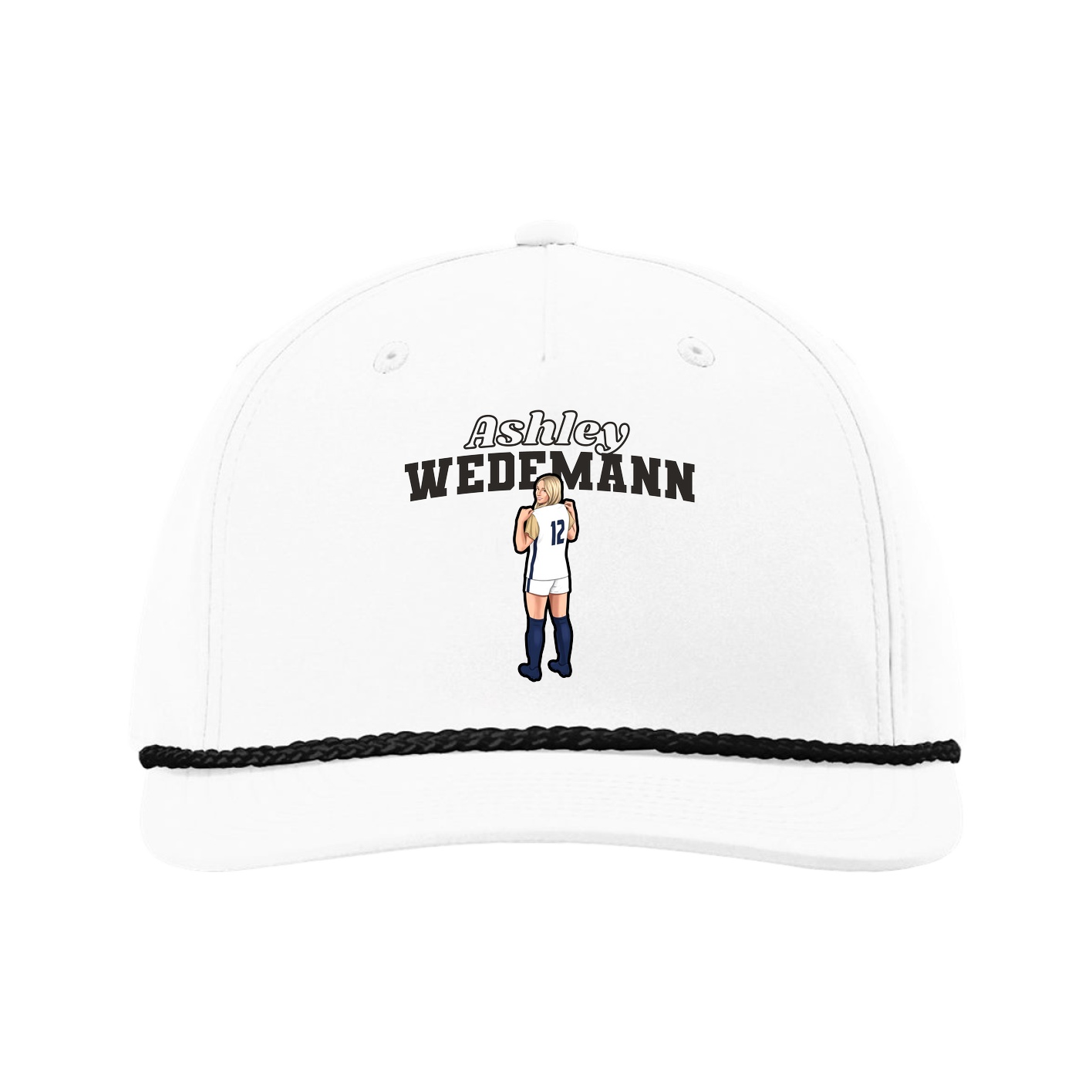 Five-Panel Classic Rope Cap — Name Arch in White