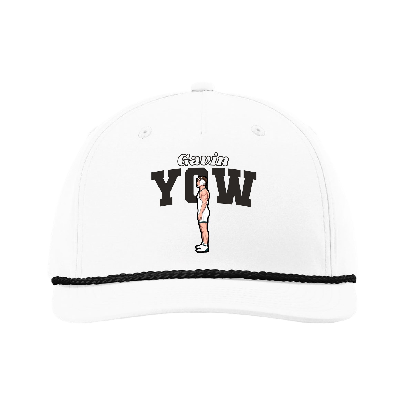 Five-Panel Classic Rope Cap — Name Arch in White
