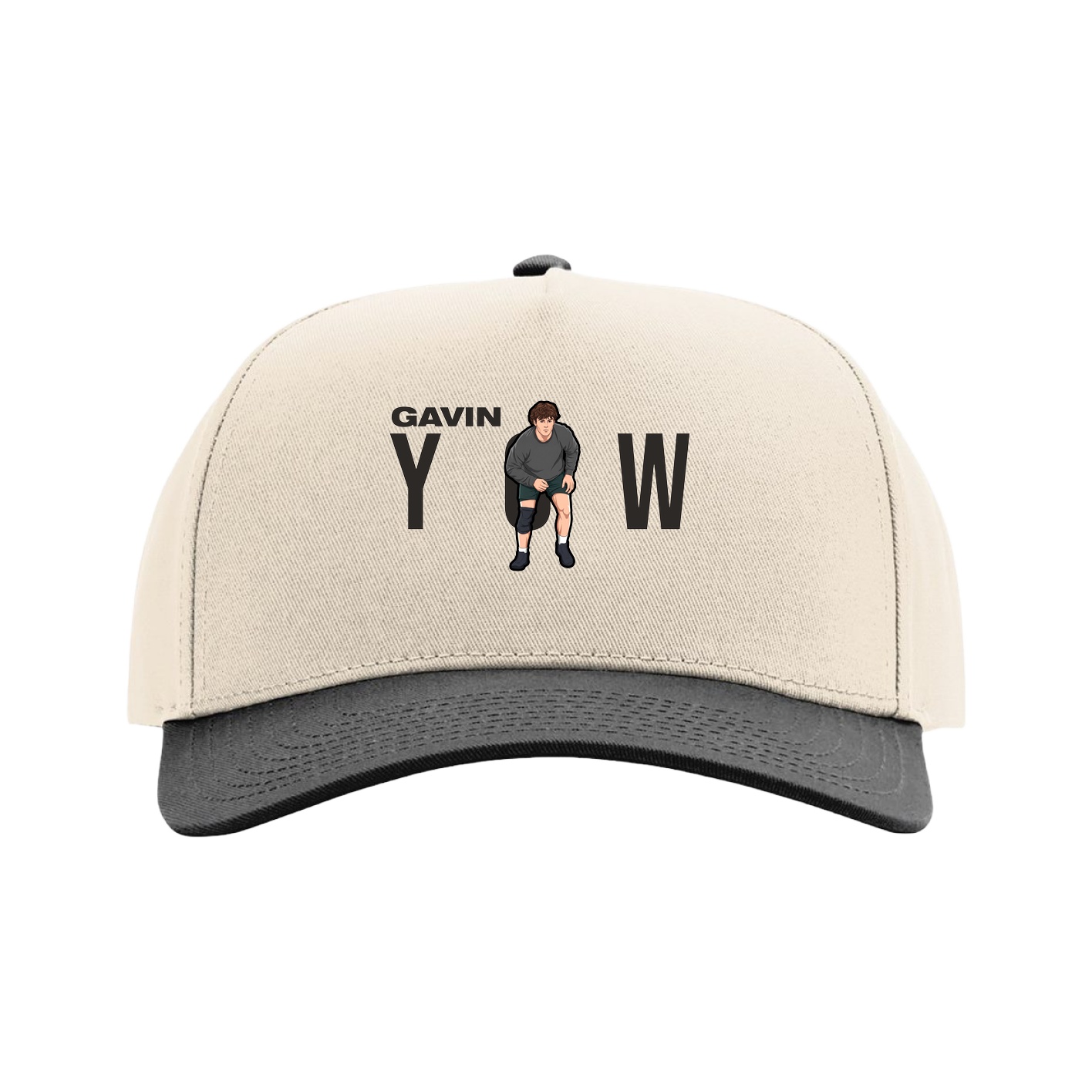 Full Fabric Five-Panel Champ Cap — Player Name in Cream/Black