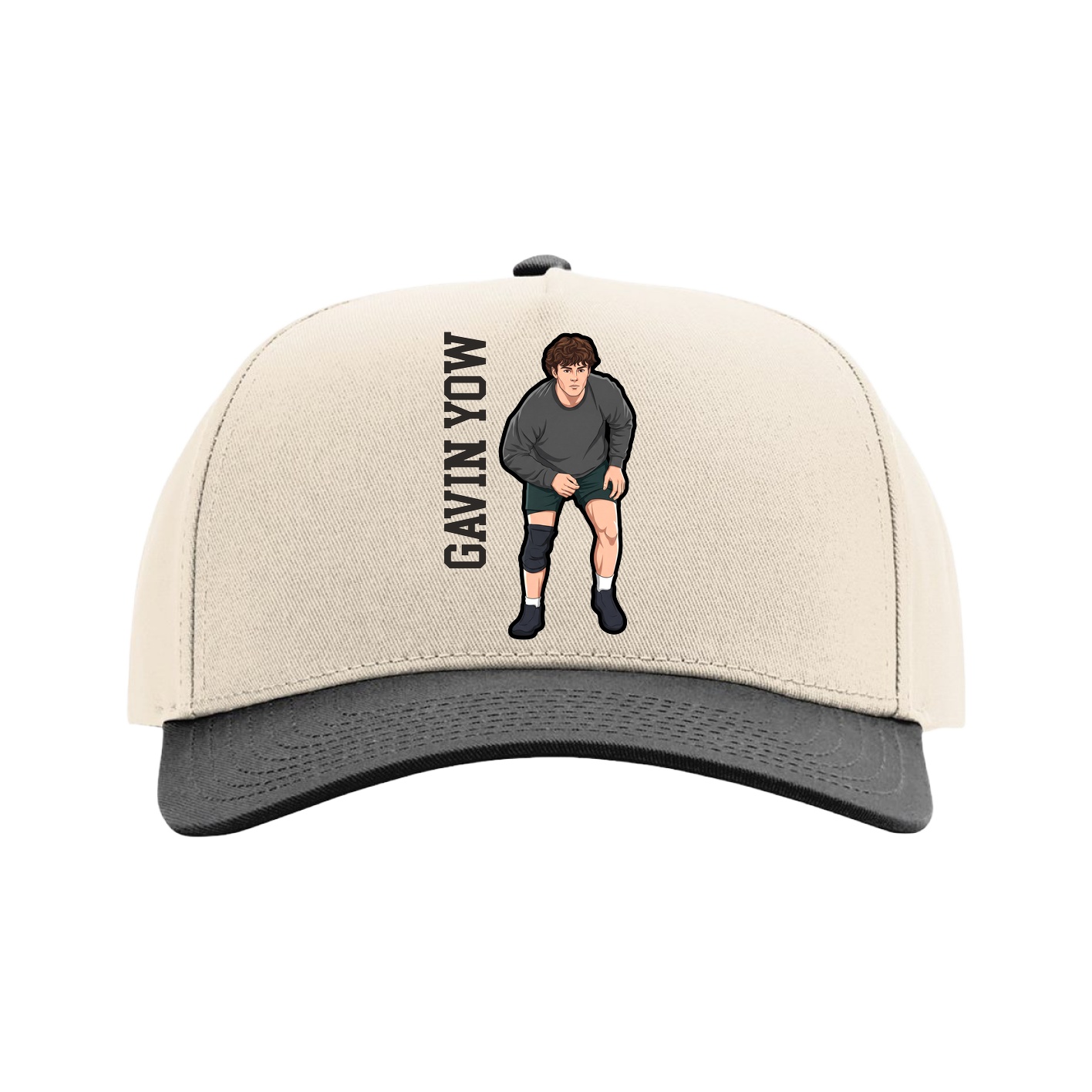 Full Fabric Five-Panel Champ Cap — Name Vertical in Cream/Black