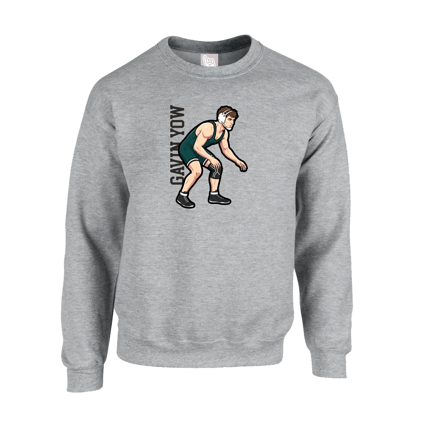Fleece Crew — Name Vertical in Grey