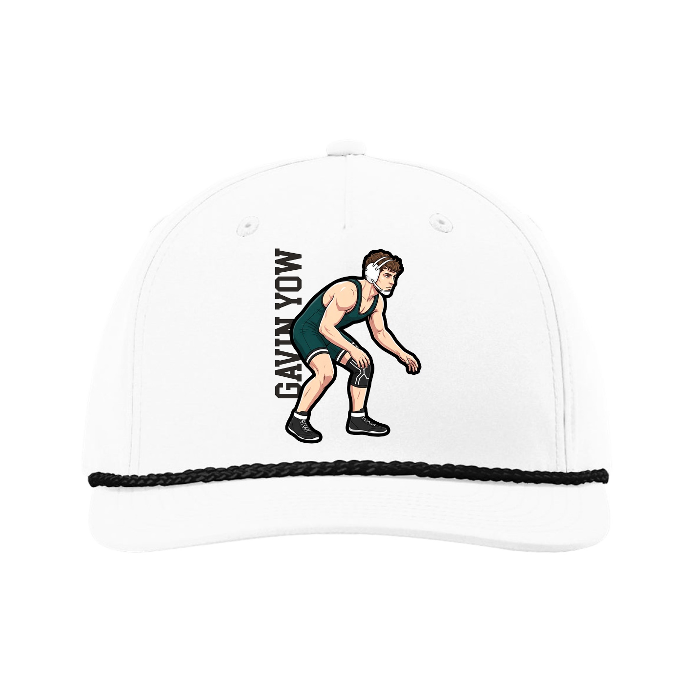 Five-Panel Classic Rope Cap — Name Vertical in White
