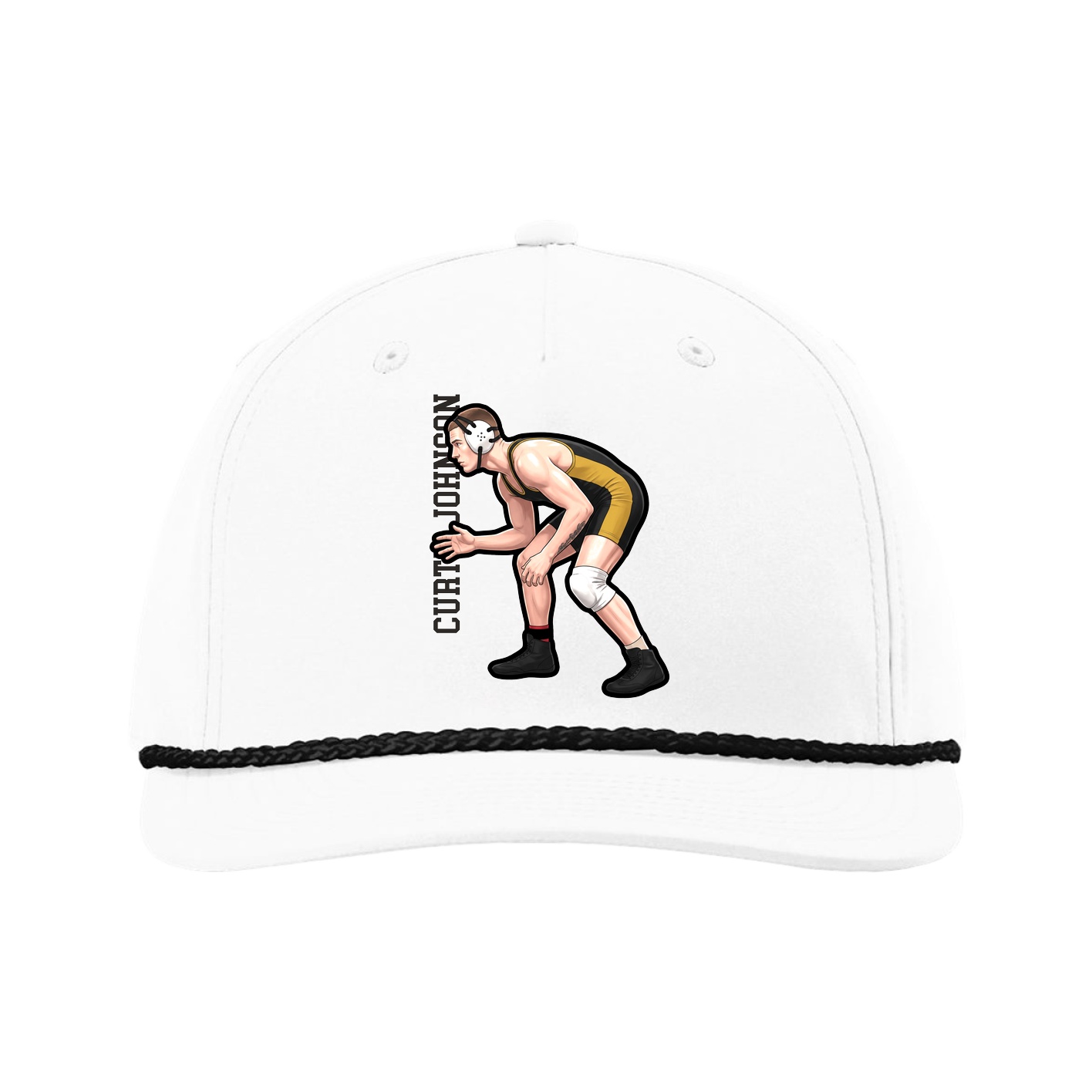 Five-Panel Classic Rope Cap — Name Vertical in White