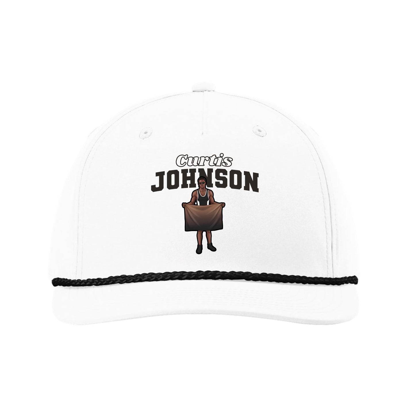 Five-Panel Classic Rope Cap — Name Arch in White