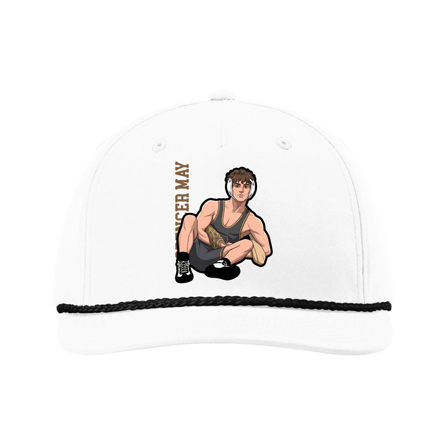 Five-Panel Classic Rope Cap — Name Vertical in White