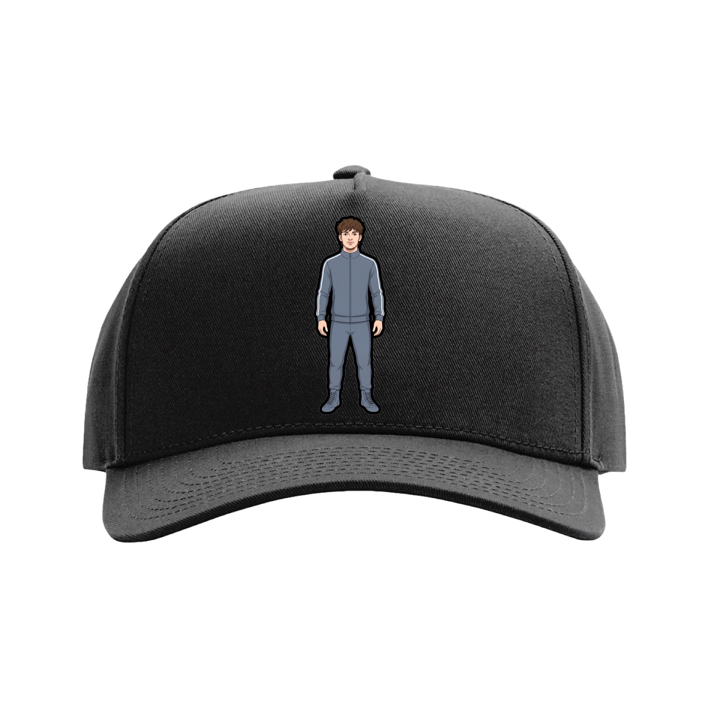Full Fabric Five-Panel Champ Cap — Name Vertical in Black