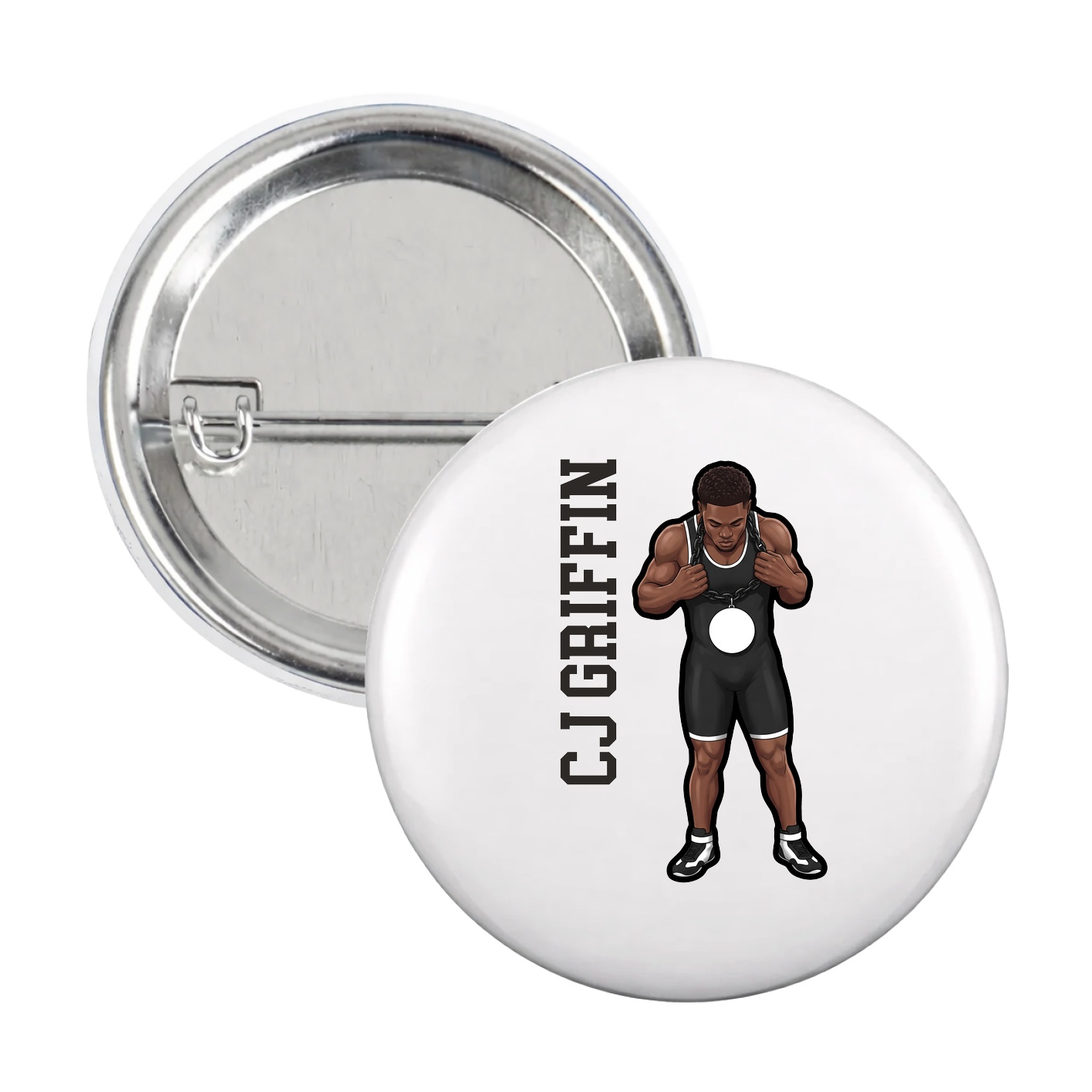 Game Day Button — Name Vertical in White