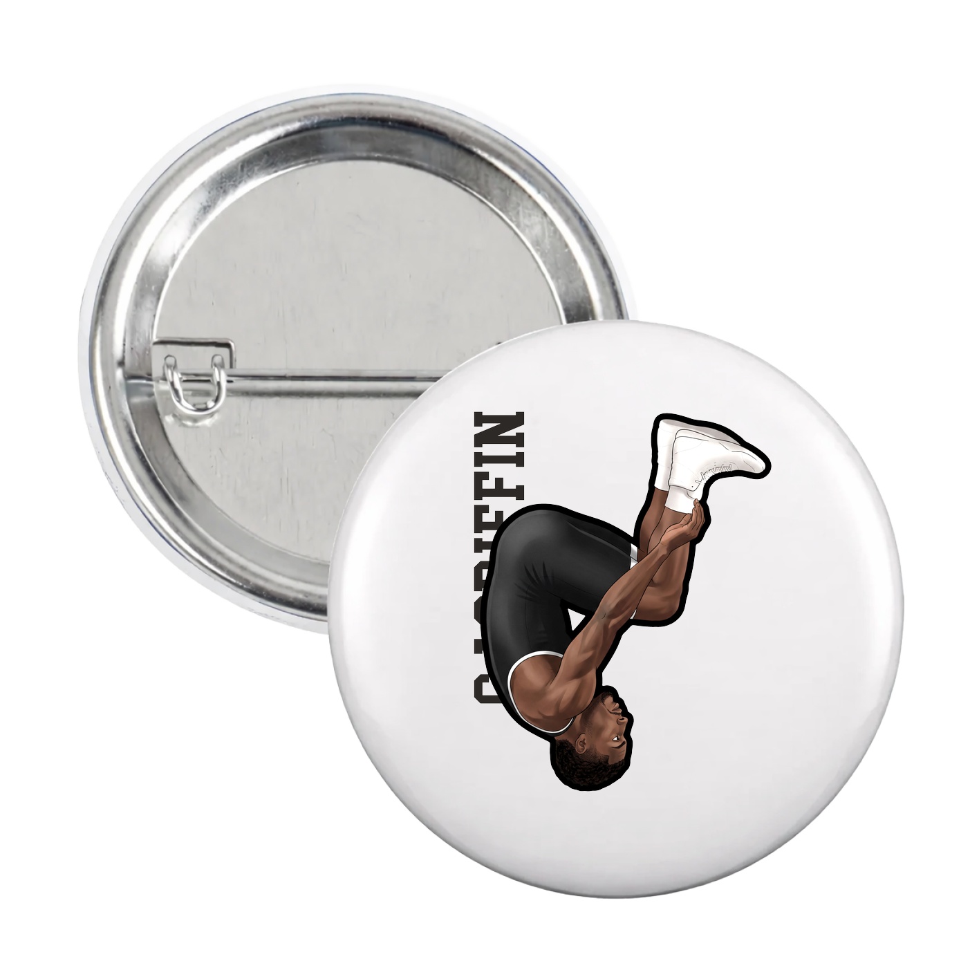 Game Day Button — Name Vertical in White
