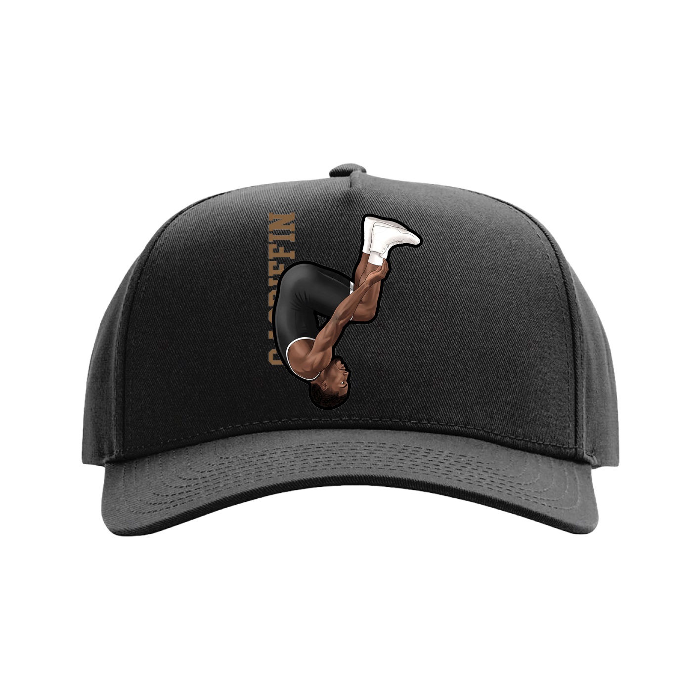 Full Fabric Five-Panel Champ Cap — Name Vertical in Black