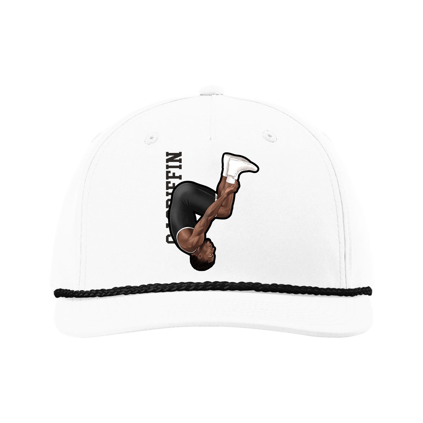 Five-Panel Classic Rope Cap — Name Vertical in White