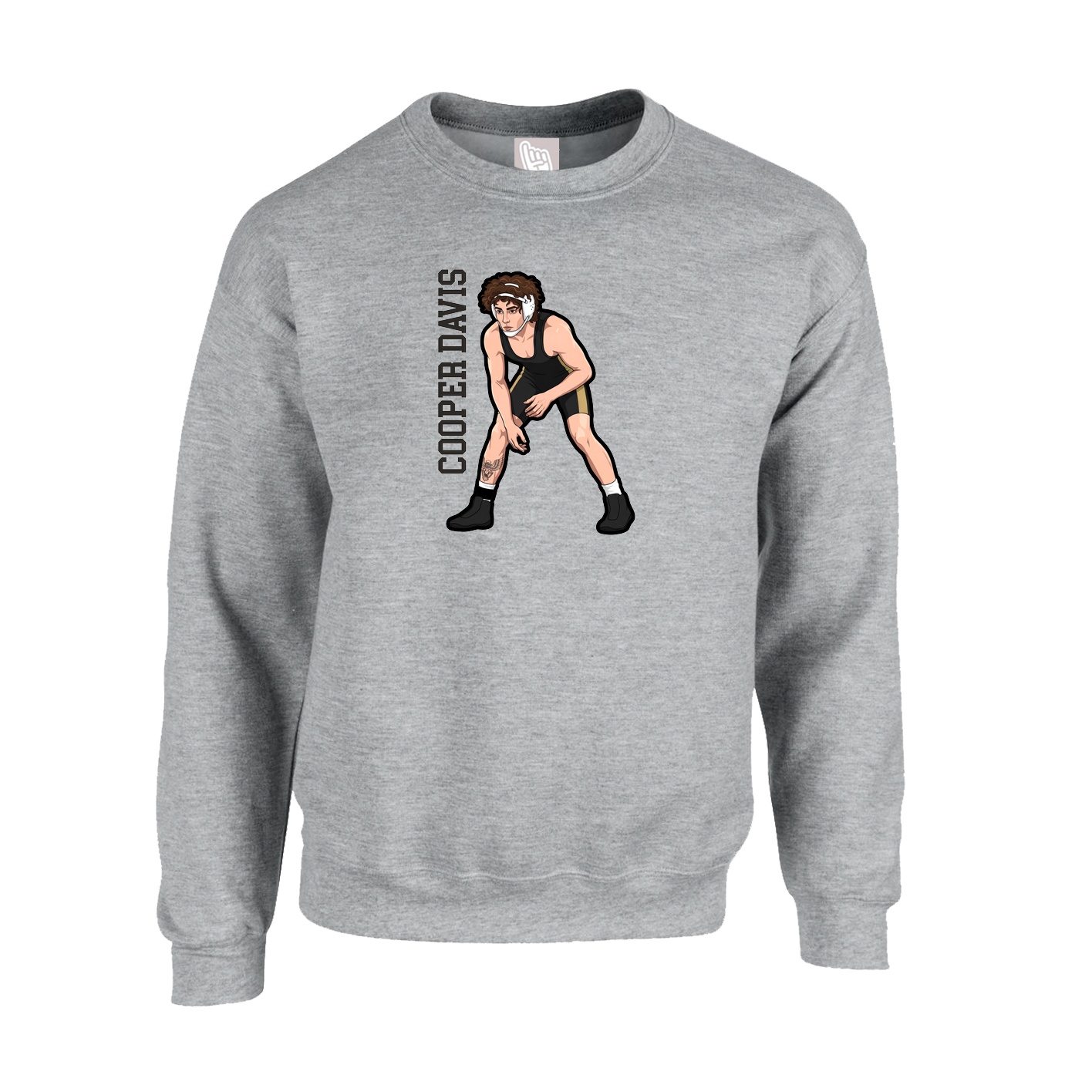 Fleece Crew — Name Vertical in Grey