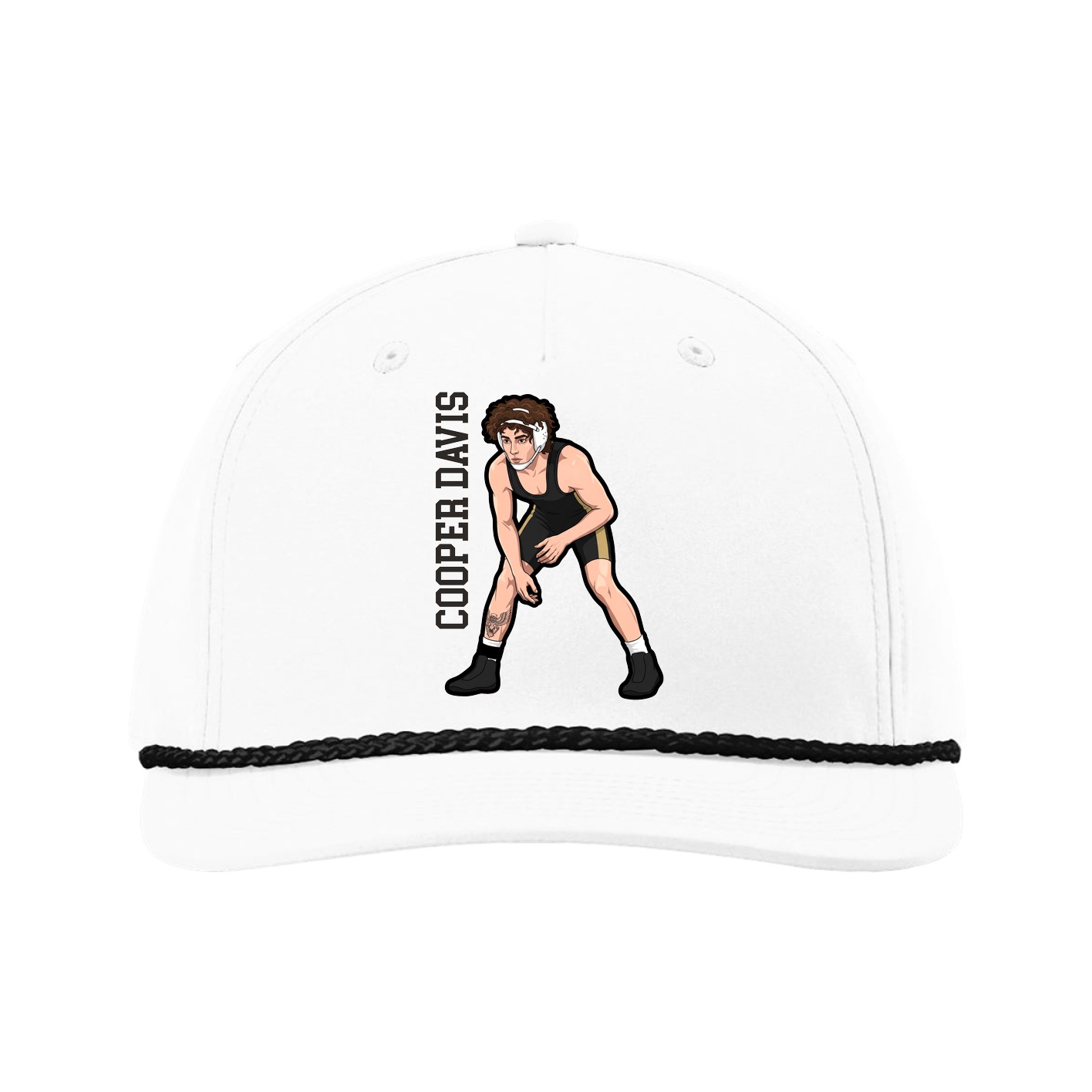 Five-Panel Classic Rope Cap — Name Vertical in White