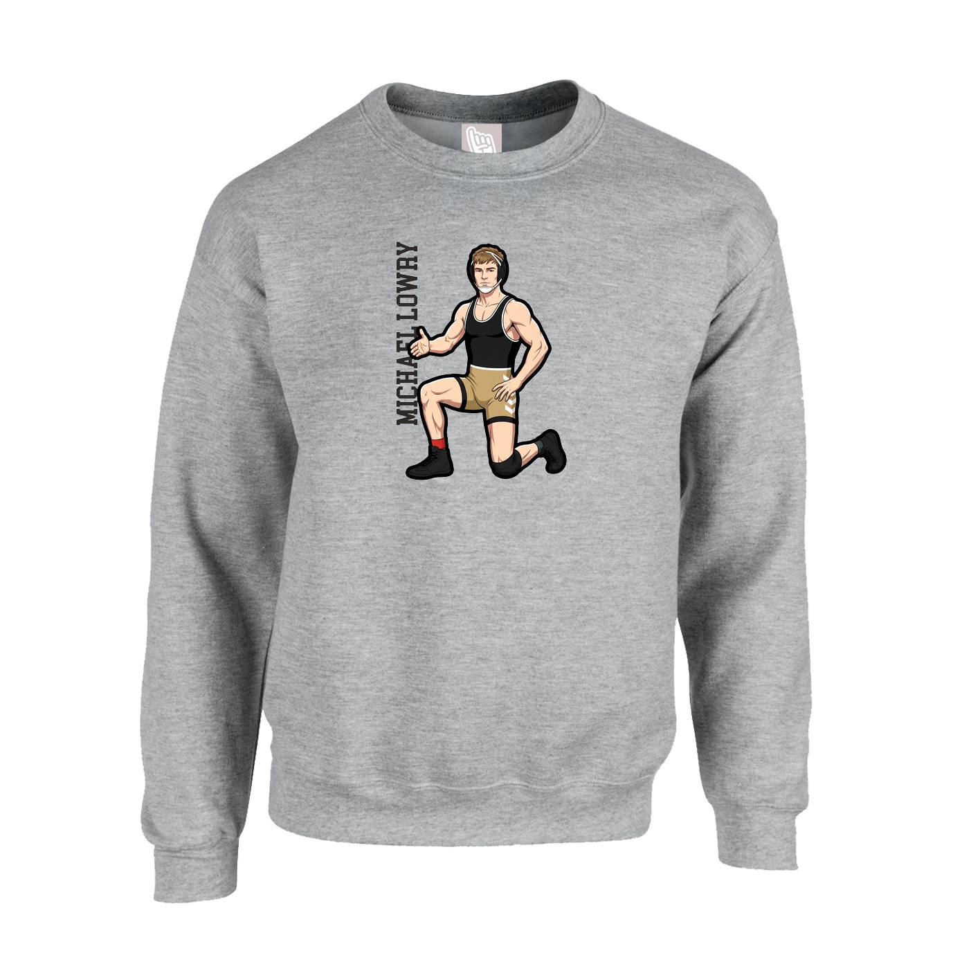 Fleece Crew — Name Vertical in Grey