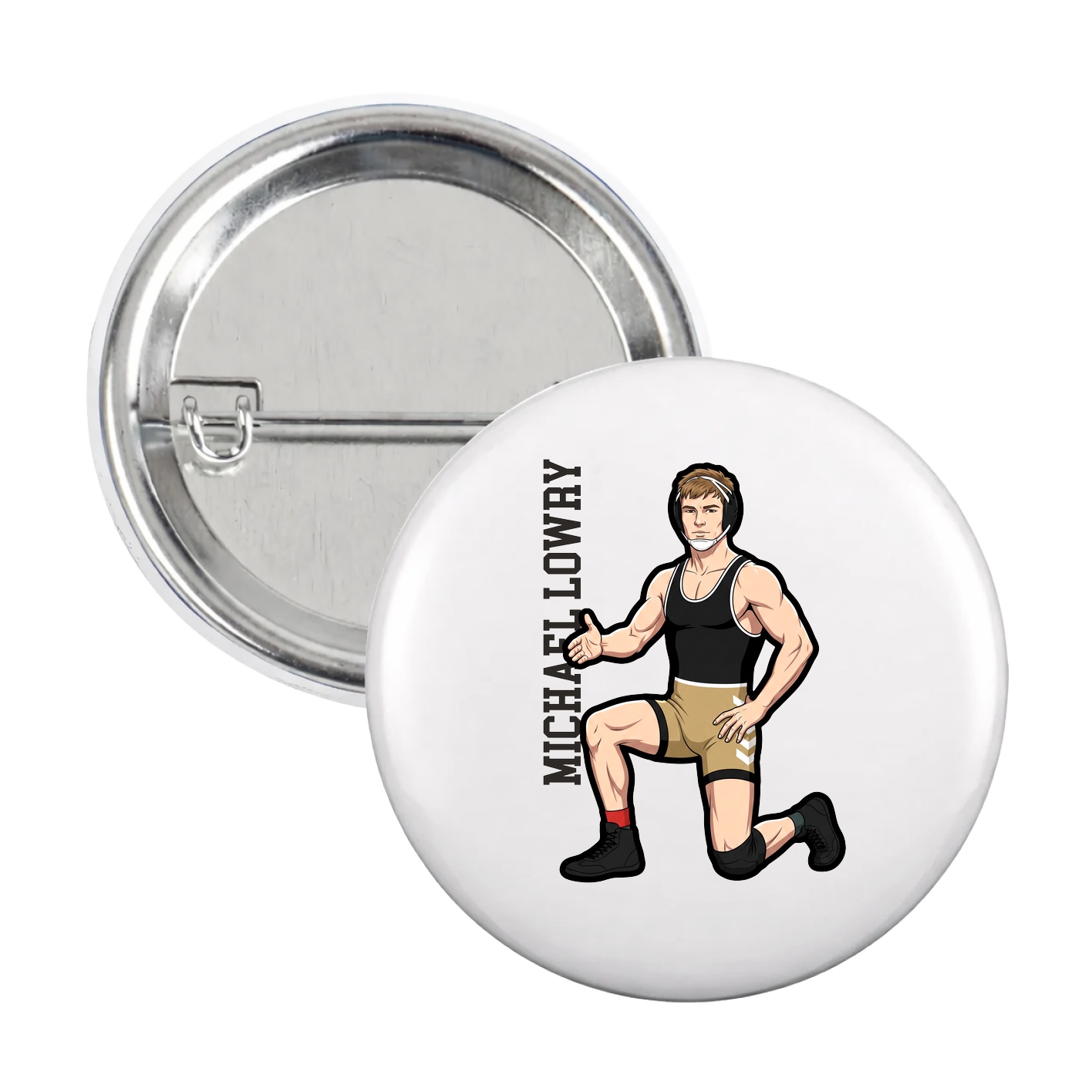 Game Day Button — Name Vertical in White