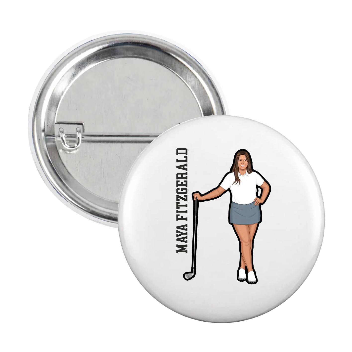 Game Day Button — Name Vertical in White
