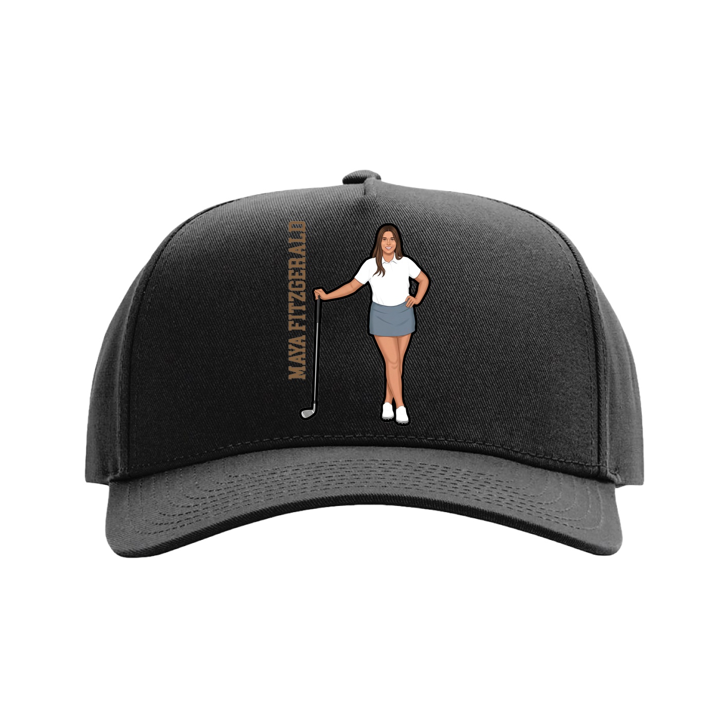 Full Fabric Five-Panel Champ Cap — Name Vertical in Black