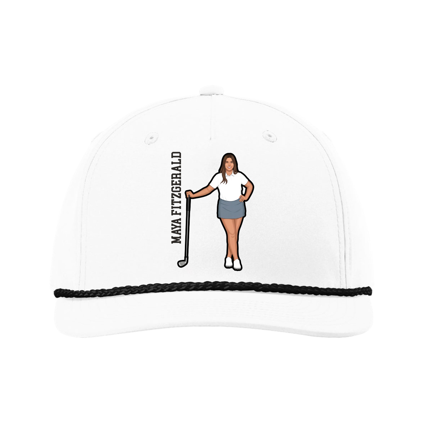 Five-Panel Classic Rope Cap — Name Vertical in White