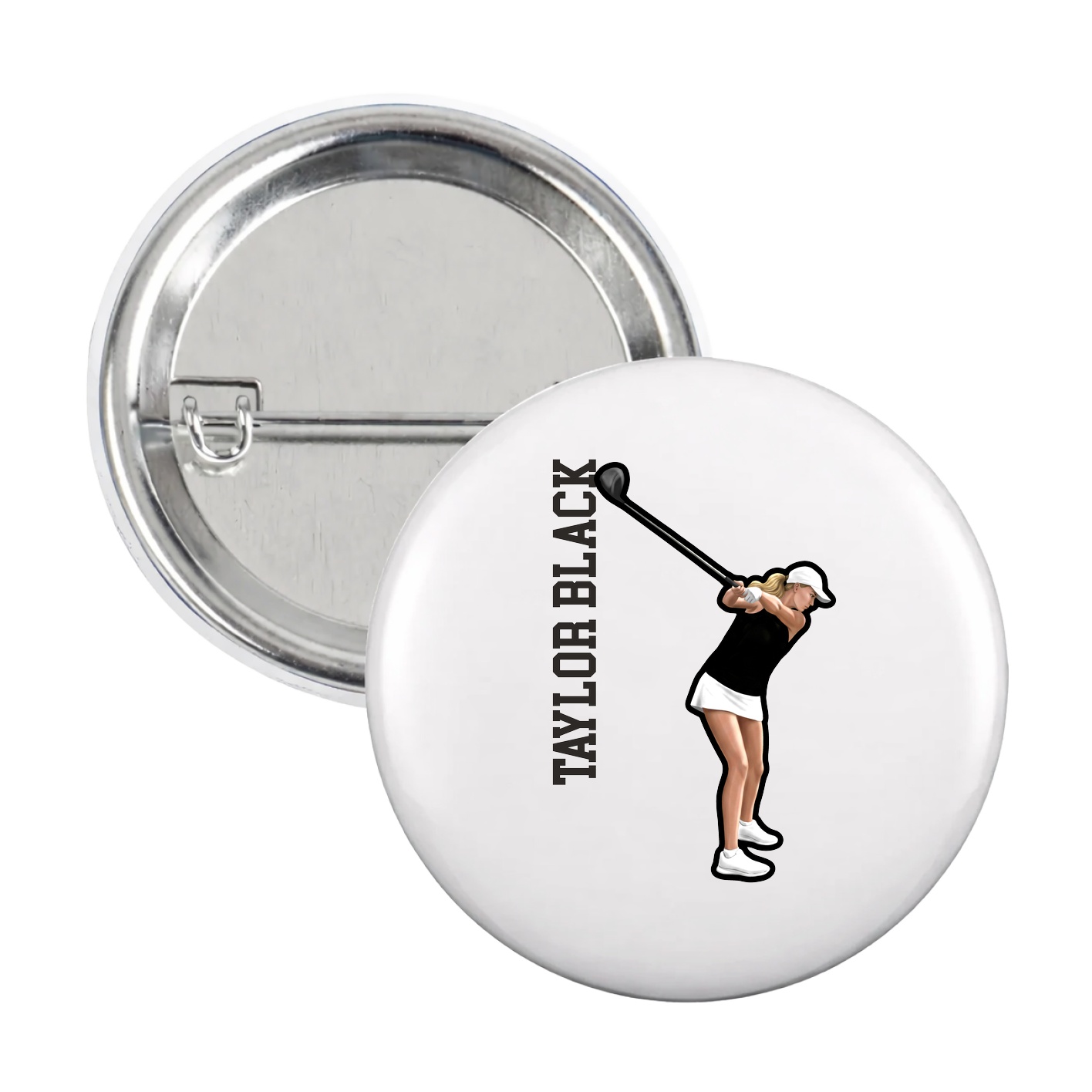 Game Day Button — Name Vertical in White