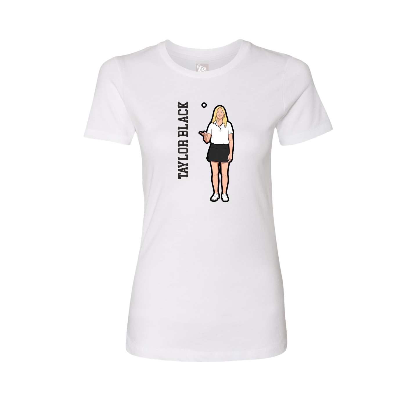 Womens Tee — Name Vertical in White