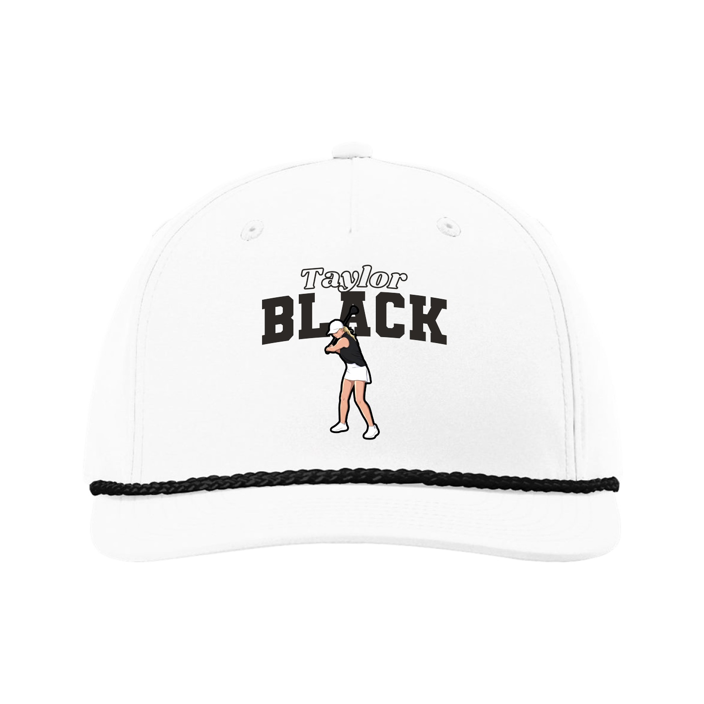 Five-Panel Classic Rope Cap — Name Arch in White