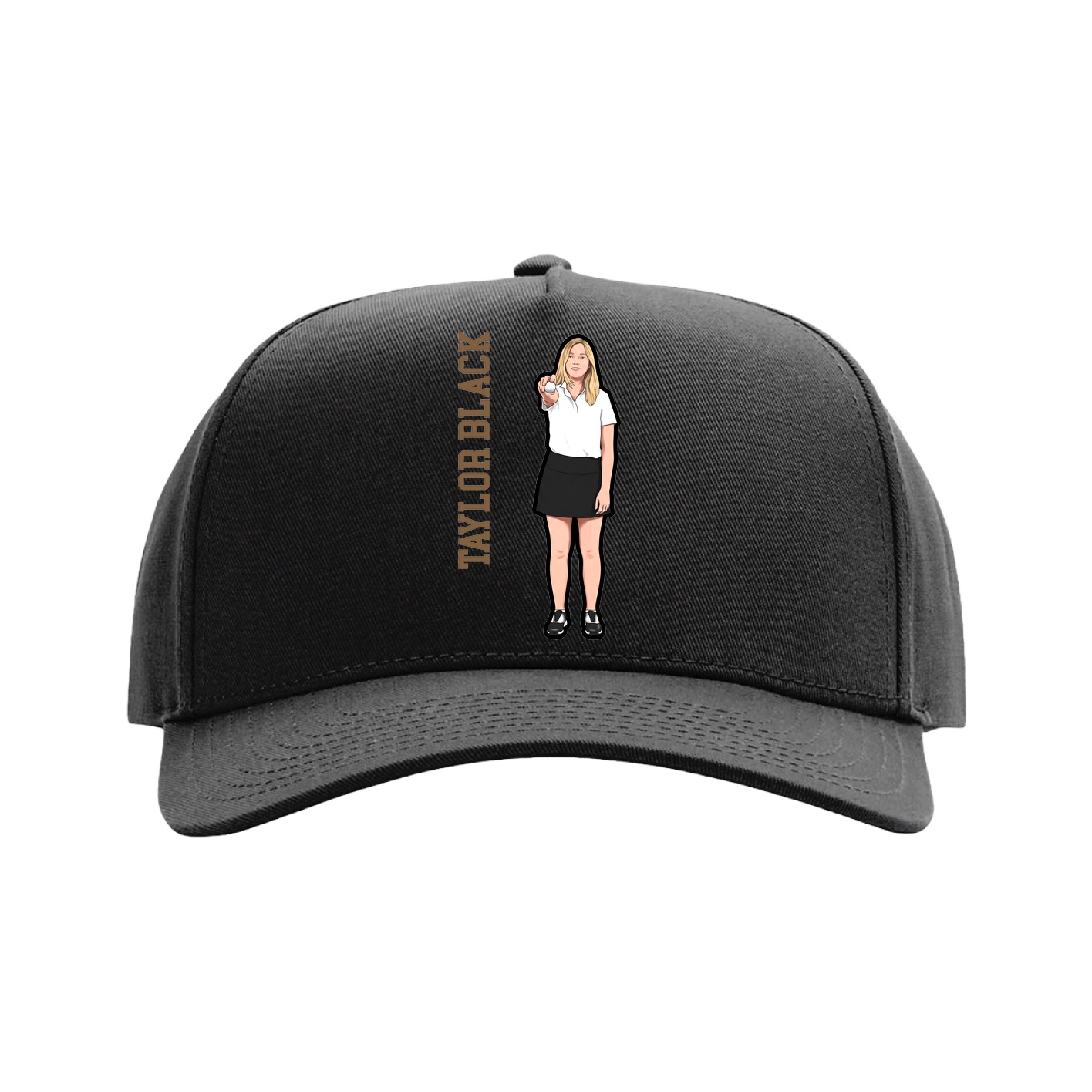 Full Fabric Five-Panel Champ Cap — Name Vertical in Black