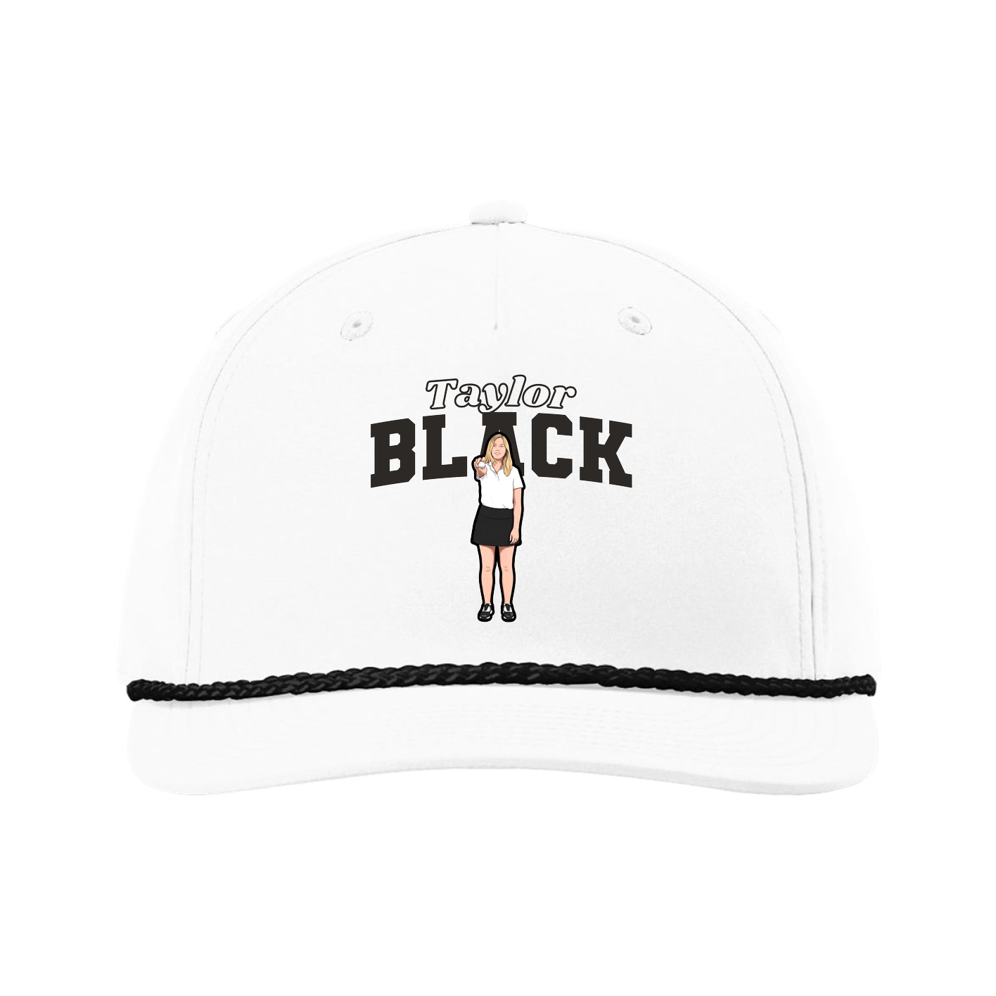 Five-Panel Classic Rope Cap — Name Arch in White