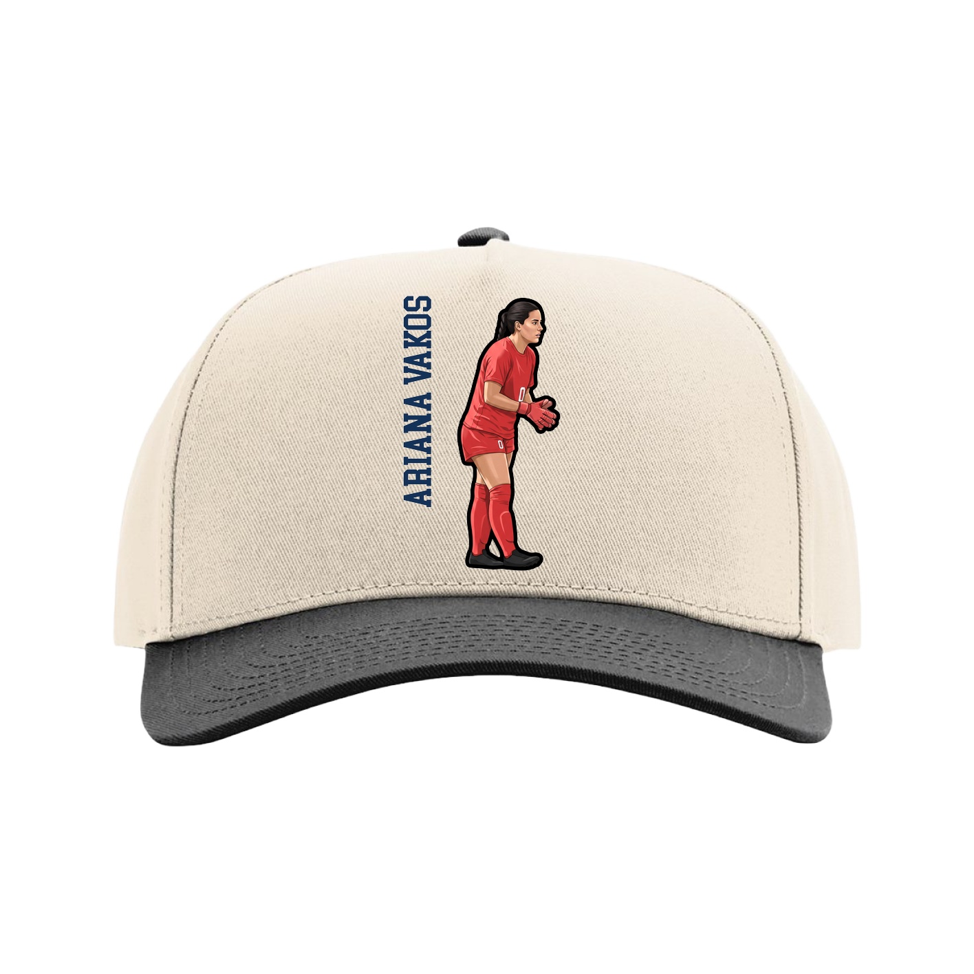 Full Fabric Five-Panel Champ Cap — Name Vertical in Cream/Black