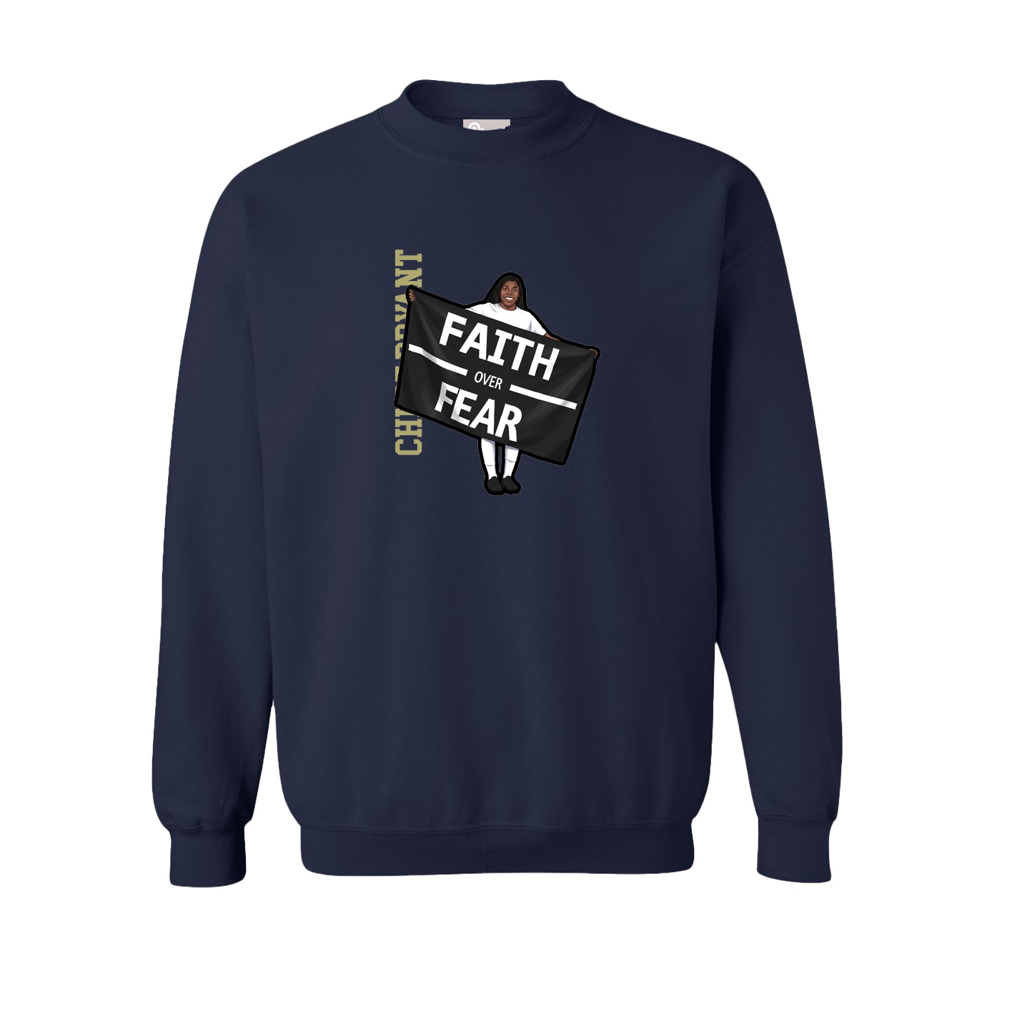 Fleece Crew — Name Vertical in Navy