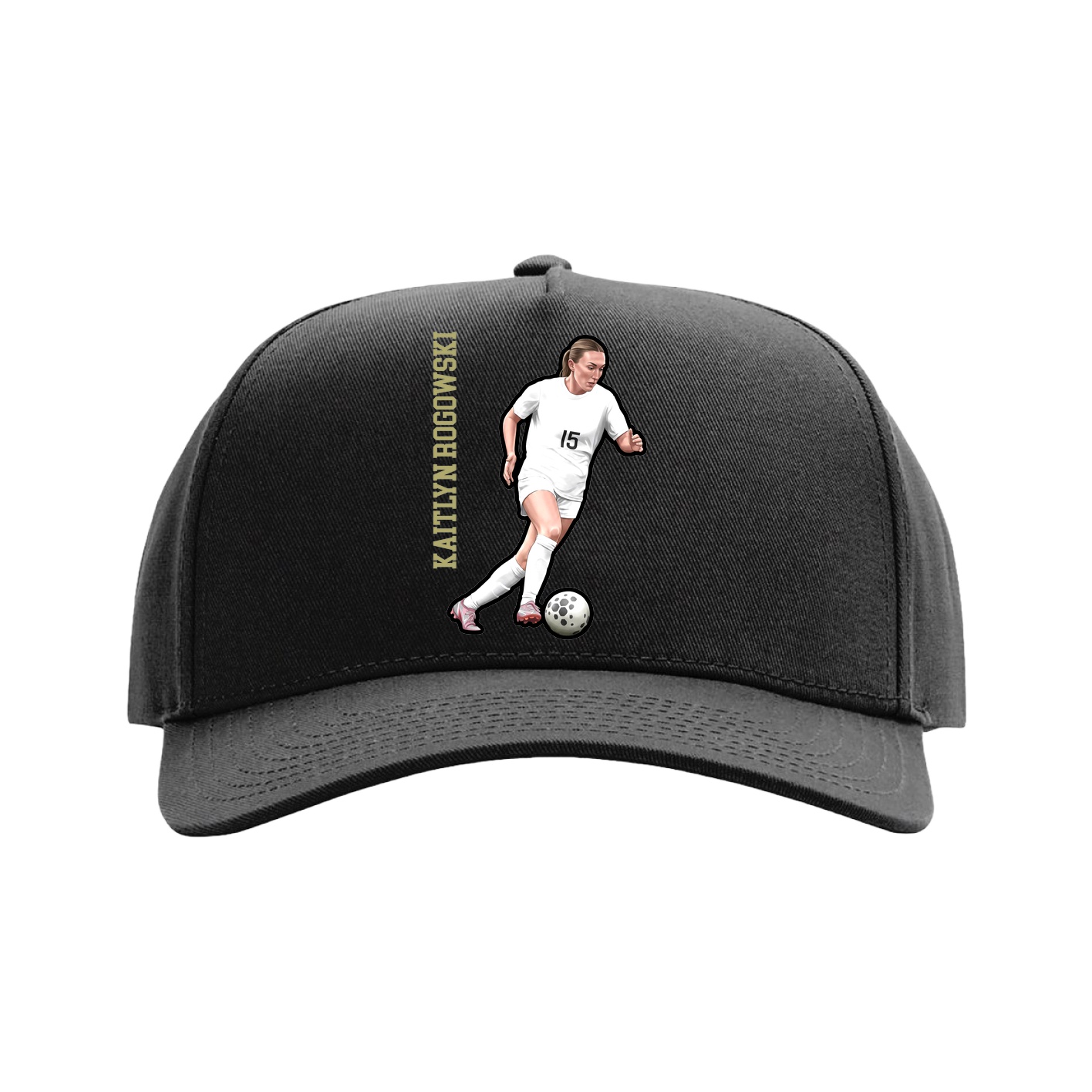 Full Fabric Five-Panel Champ Cap — Name Vertical in Black
