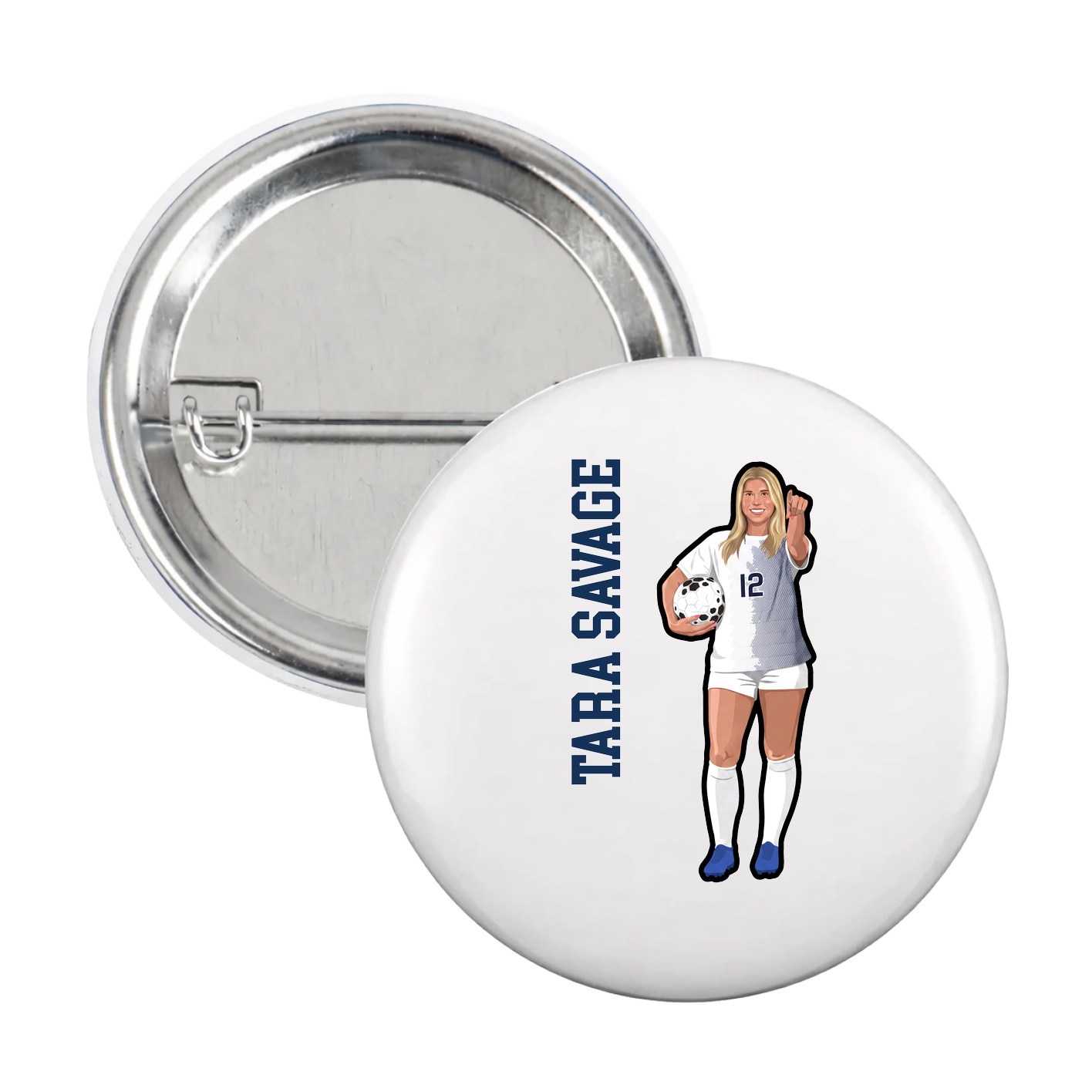 Game Day Button — Name Vertical in White
