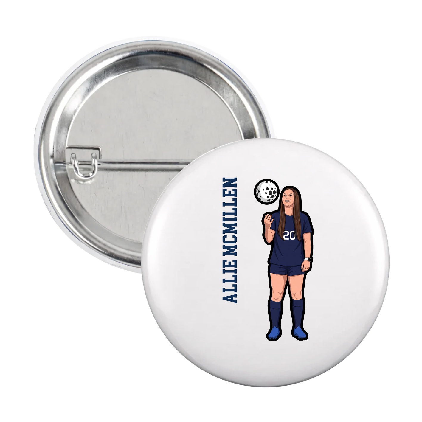 Game Day Button — Name Vertical in White
