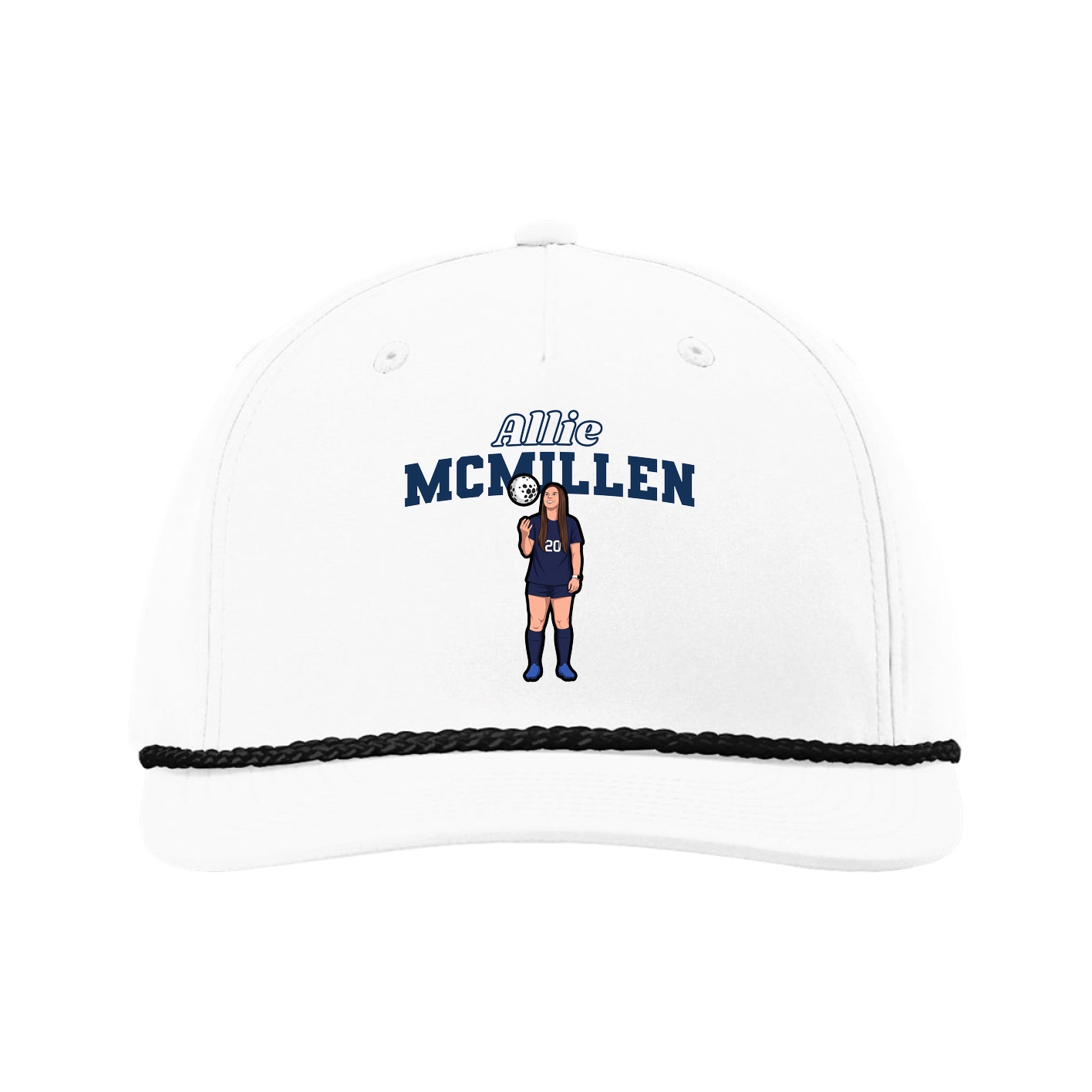 Five-Panel Classic Rope Cap — Name Arch in White
