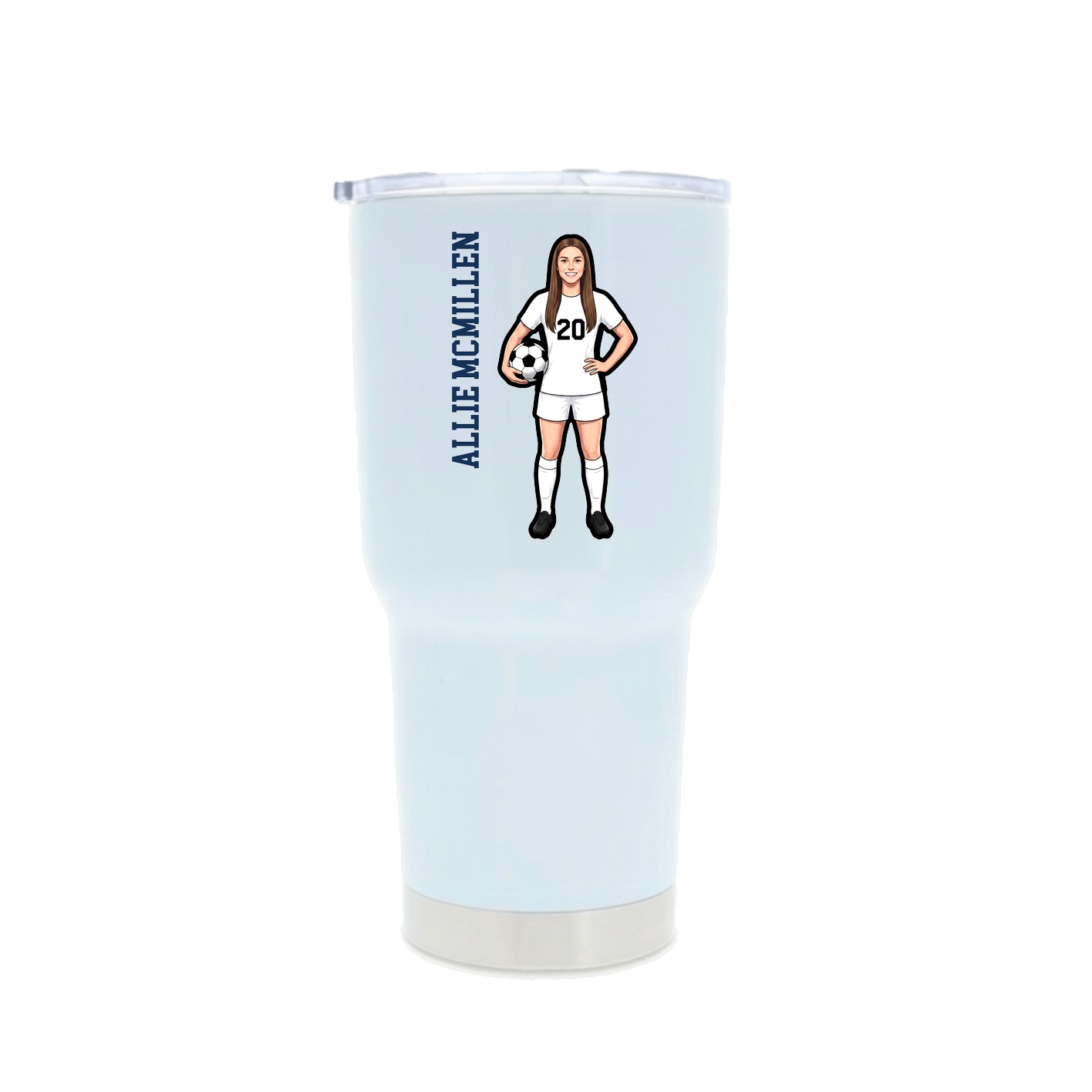 30oz Stainless Steel Tumbler — Name Vertical in White